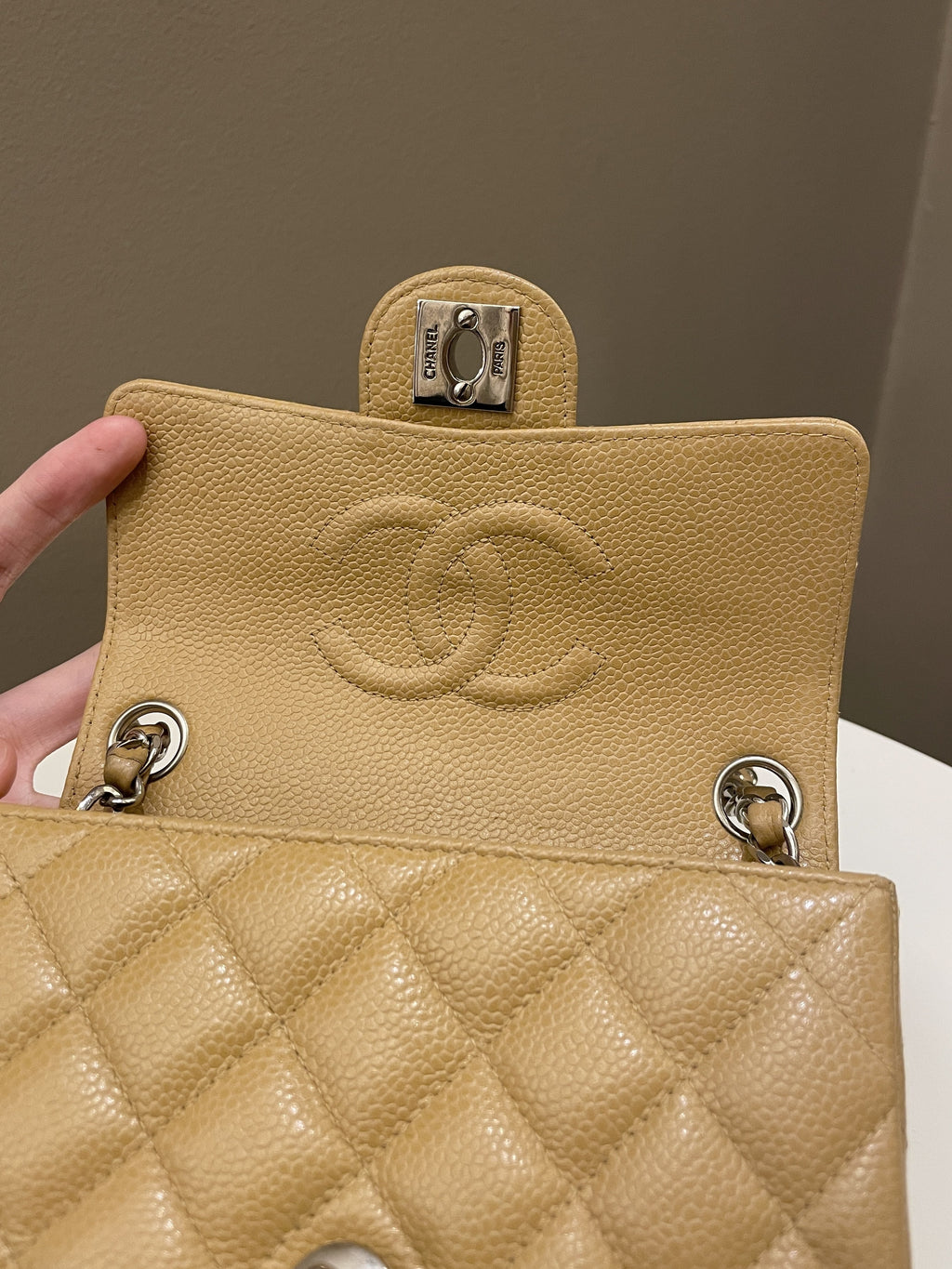 Chanel Vintage Classic Quilted Mini Square Dark Beige Caviar