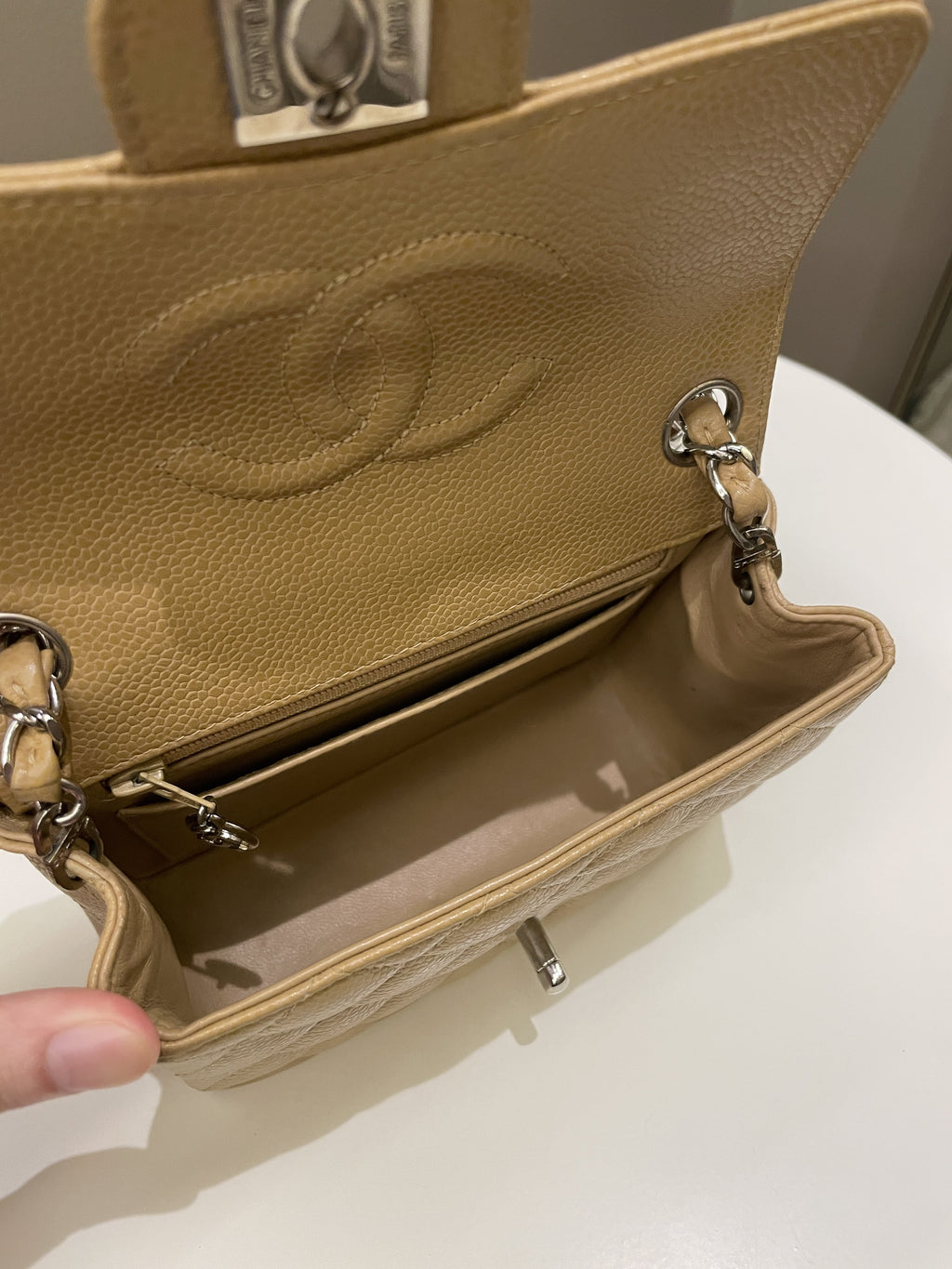 Chanel Vintage Classic Quilted Mini Square Dark Beige Caviar