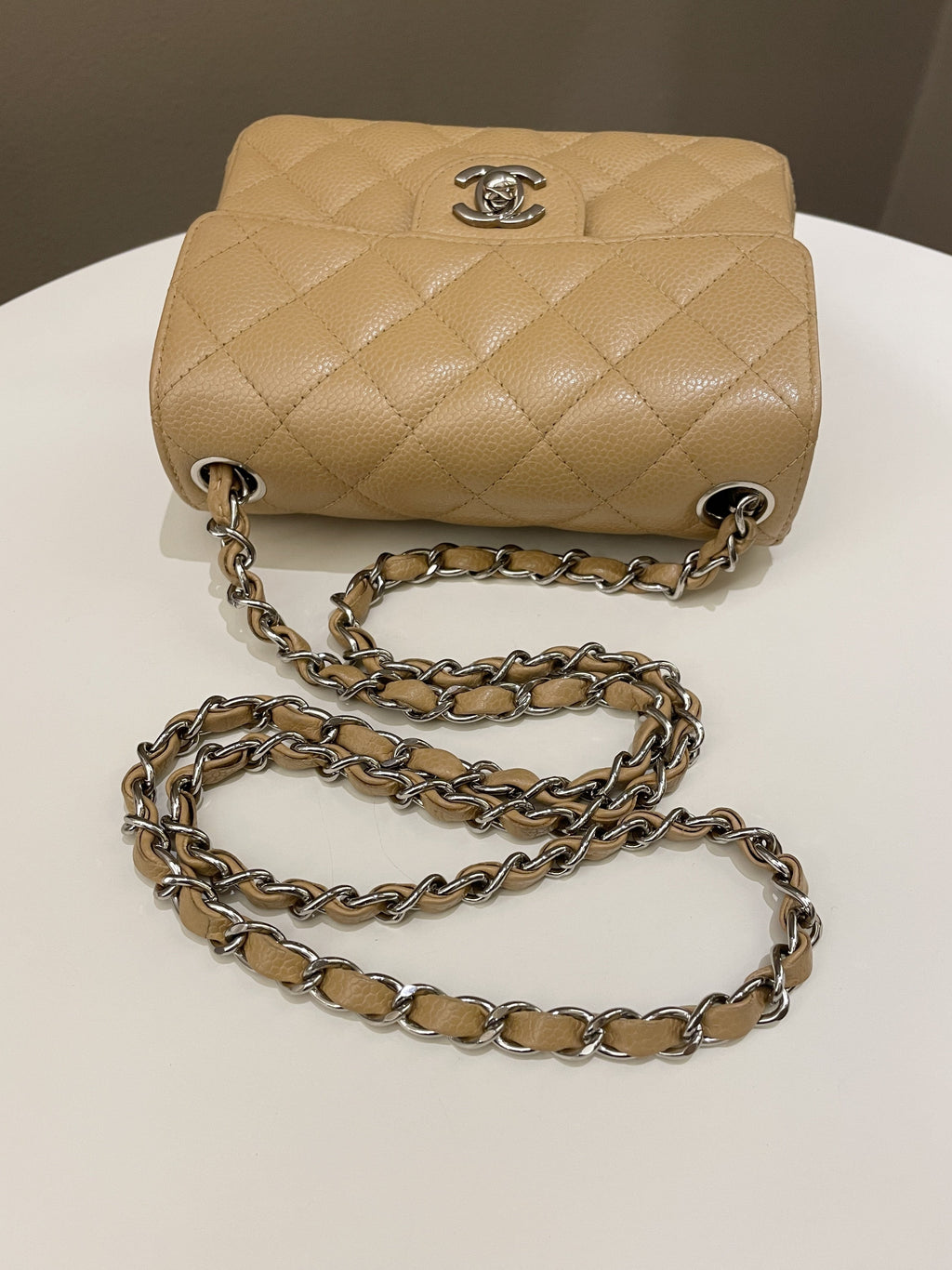 Chanel Vintage Classic Quilted Mini Square Dark Beige Caviar