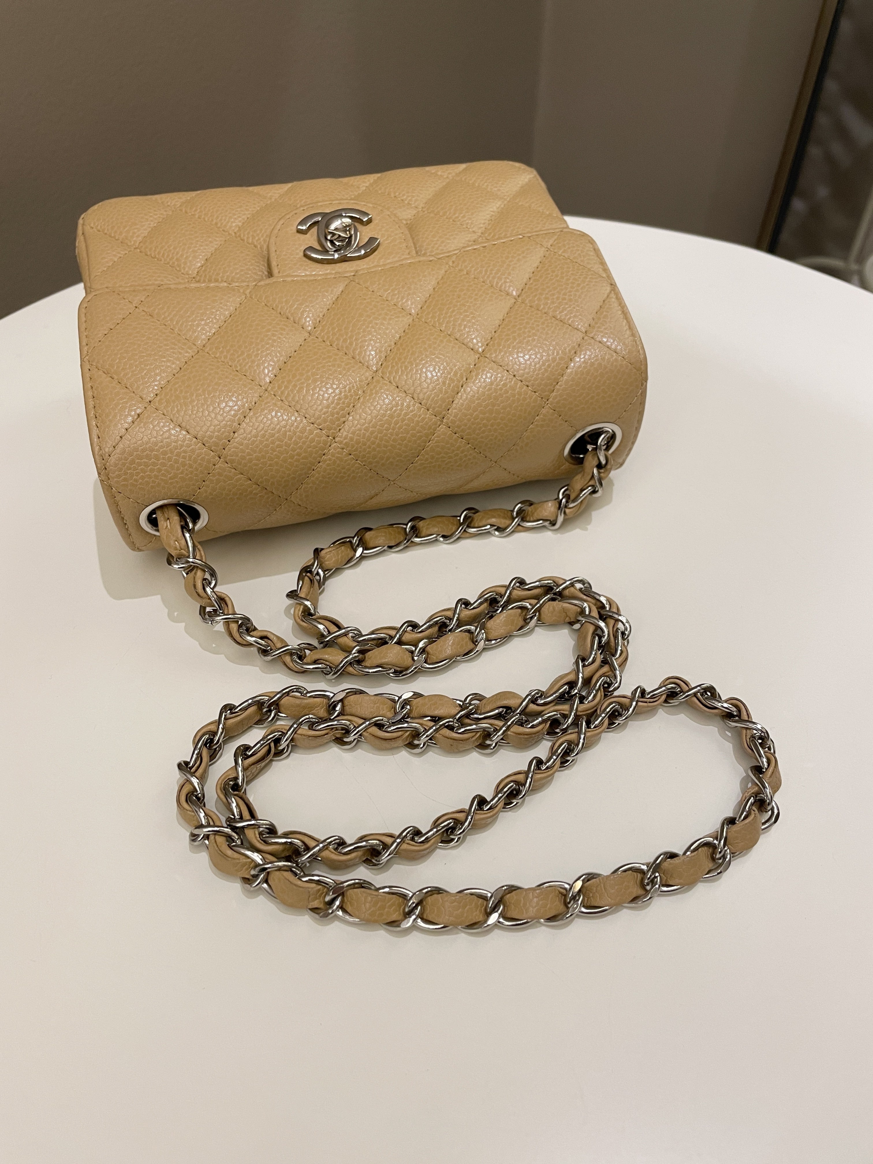 Chanel Vintage Classic Quilted Mini Square Dark Beige Caviar