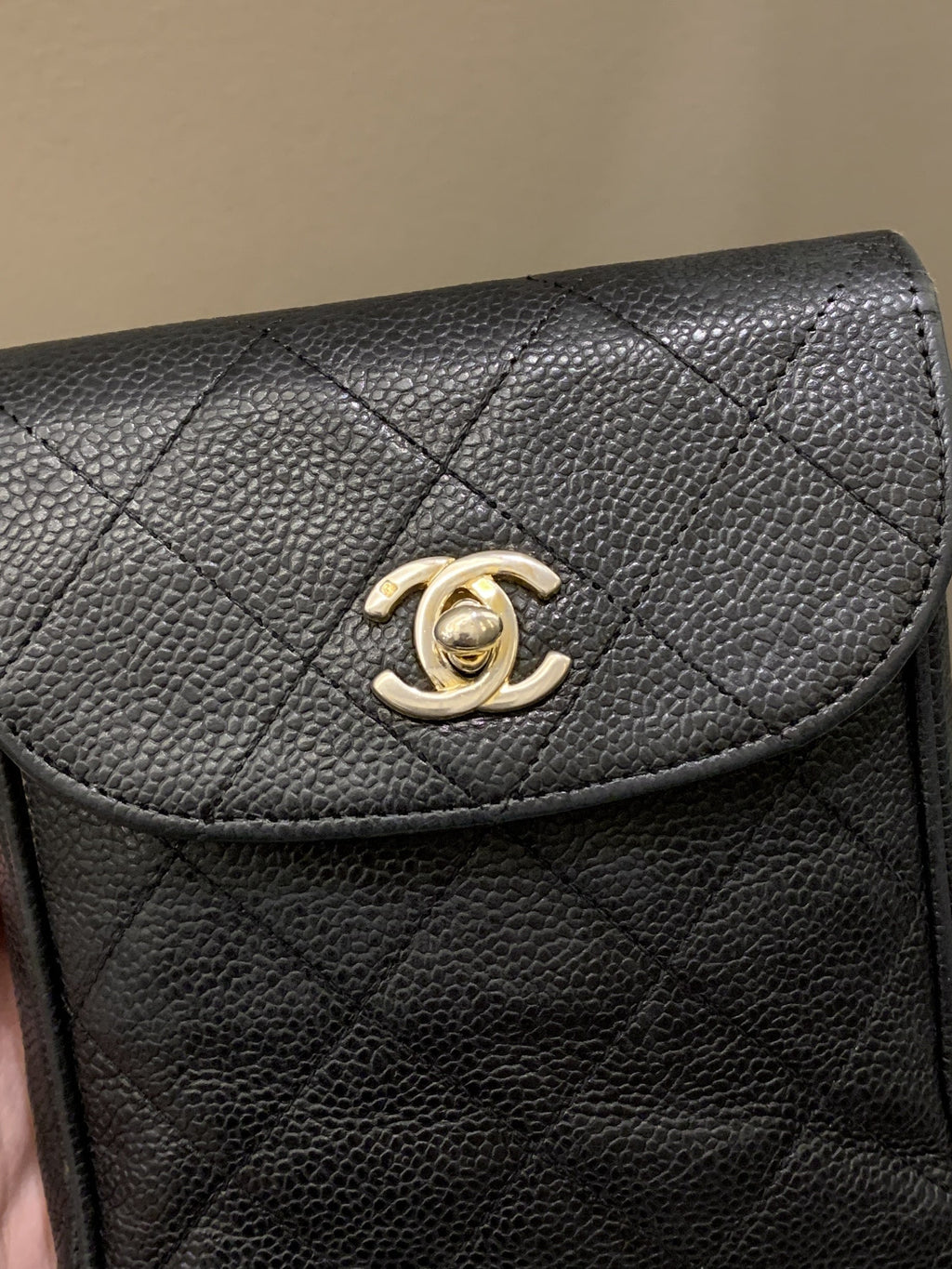 Chanel Vintage Quilted Cc Belt Bag Black Caviar