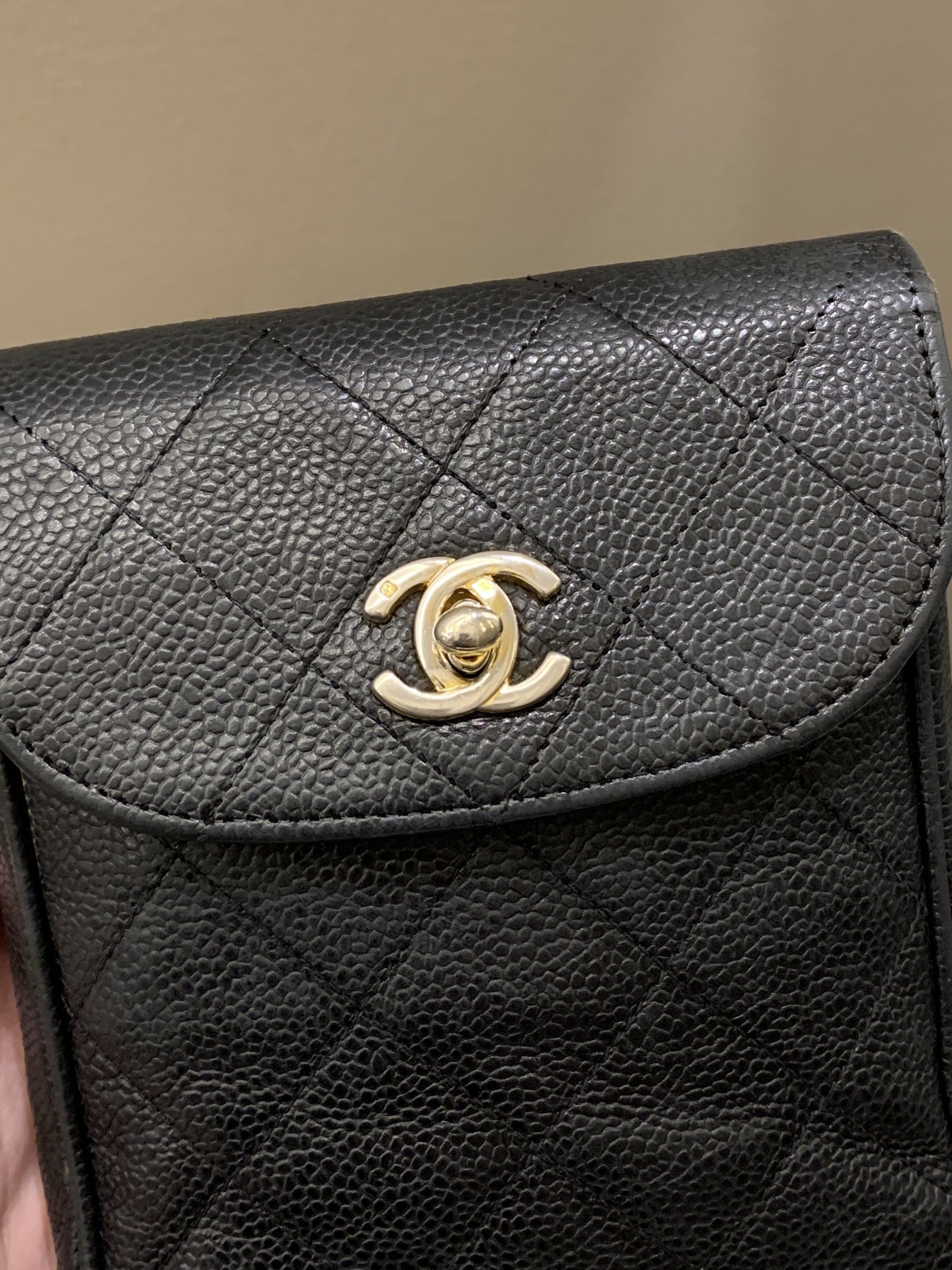 Chanel Vintage Quilted Cc Belt Bag Black Caviar