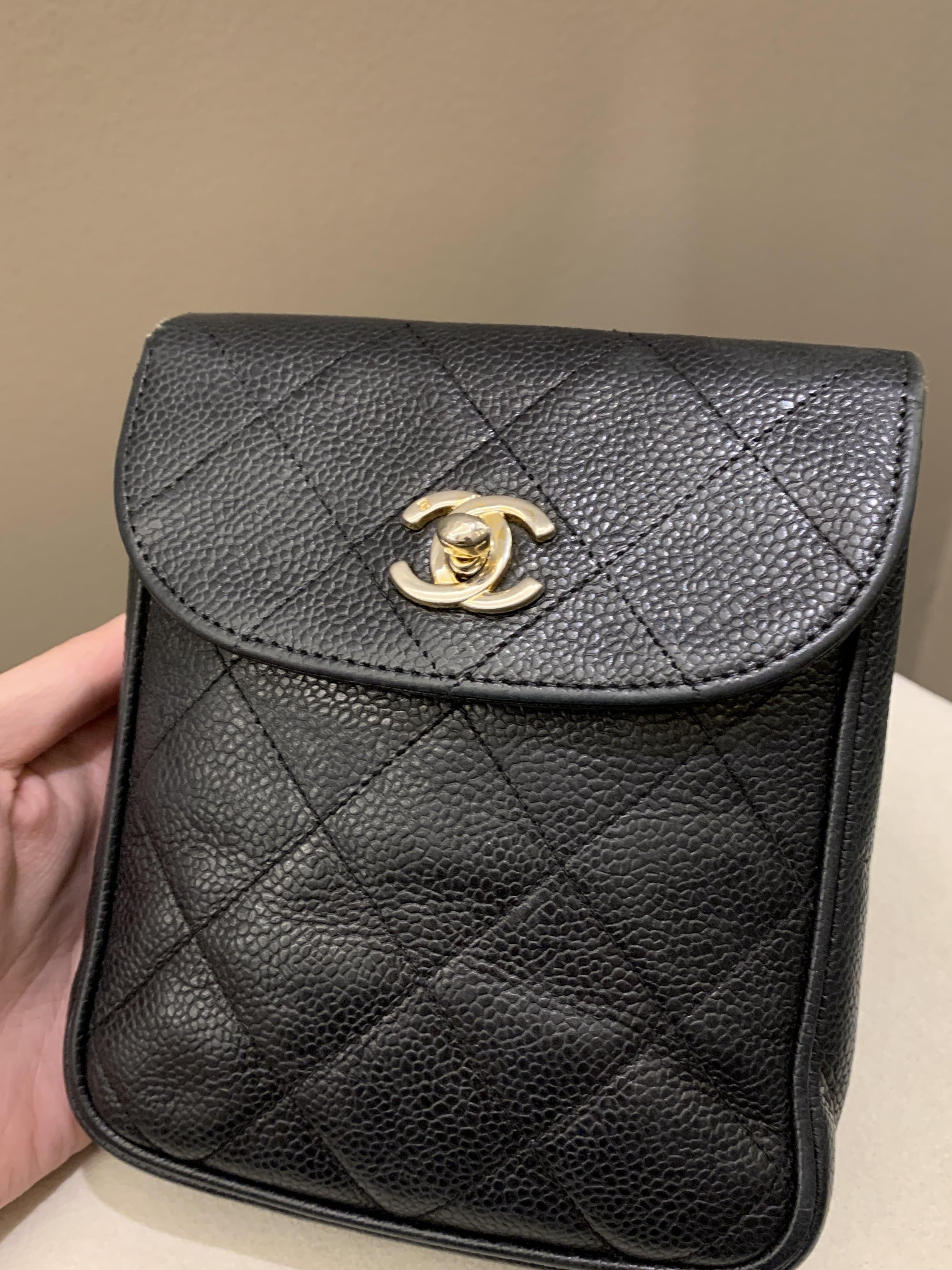 Chanel Vintage Quilted Cc Belt Bag Black Caviar