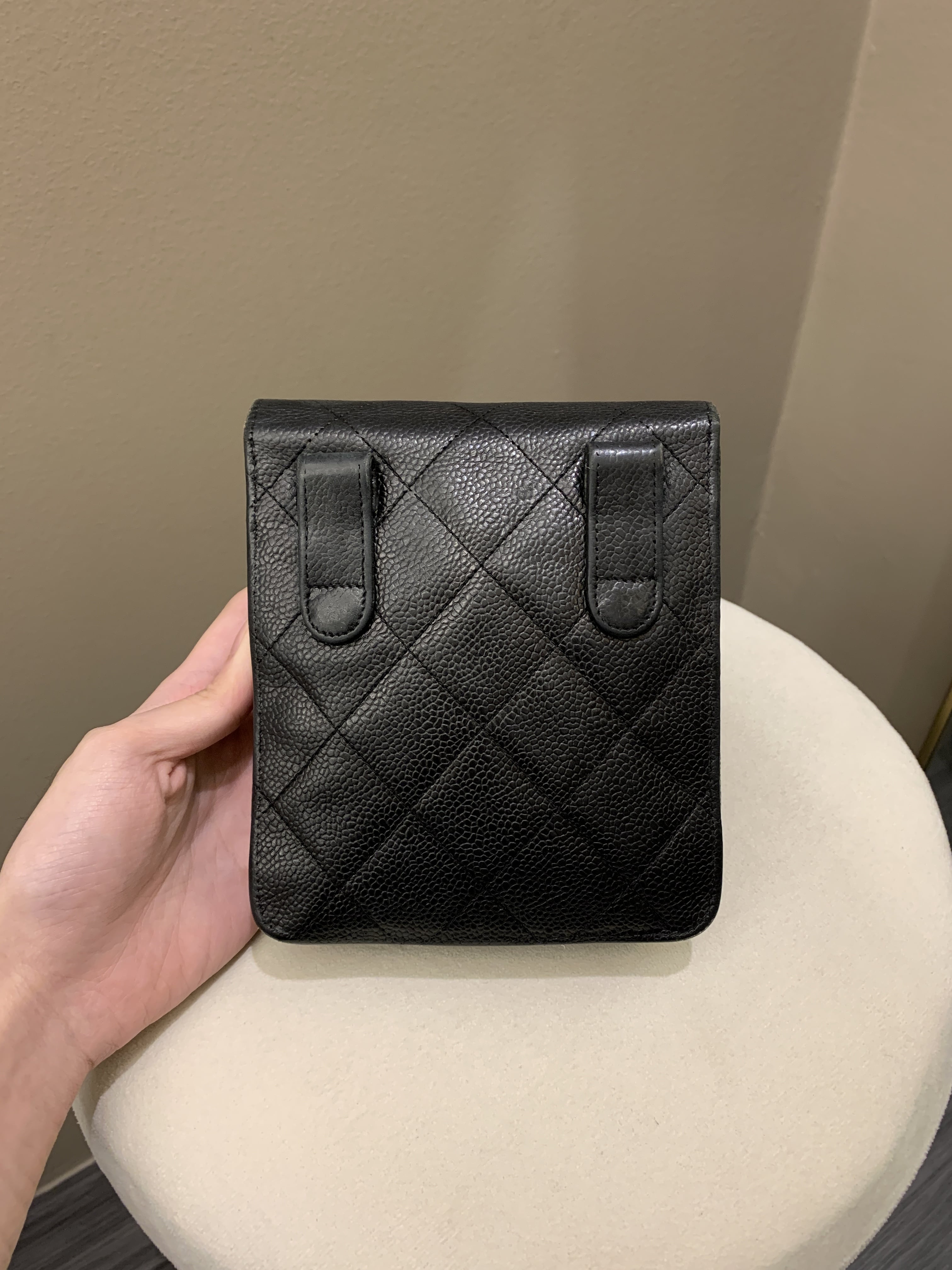 Chanel Vintage Quilted Cc Belt Bag Black Caviar