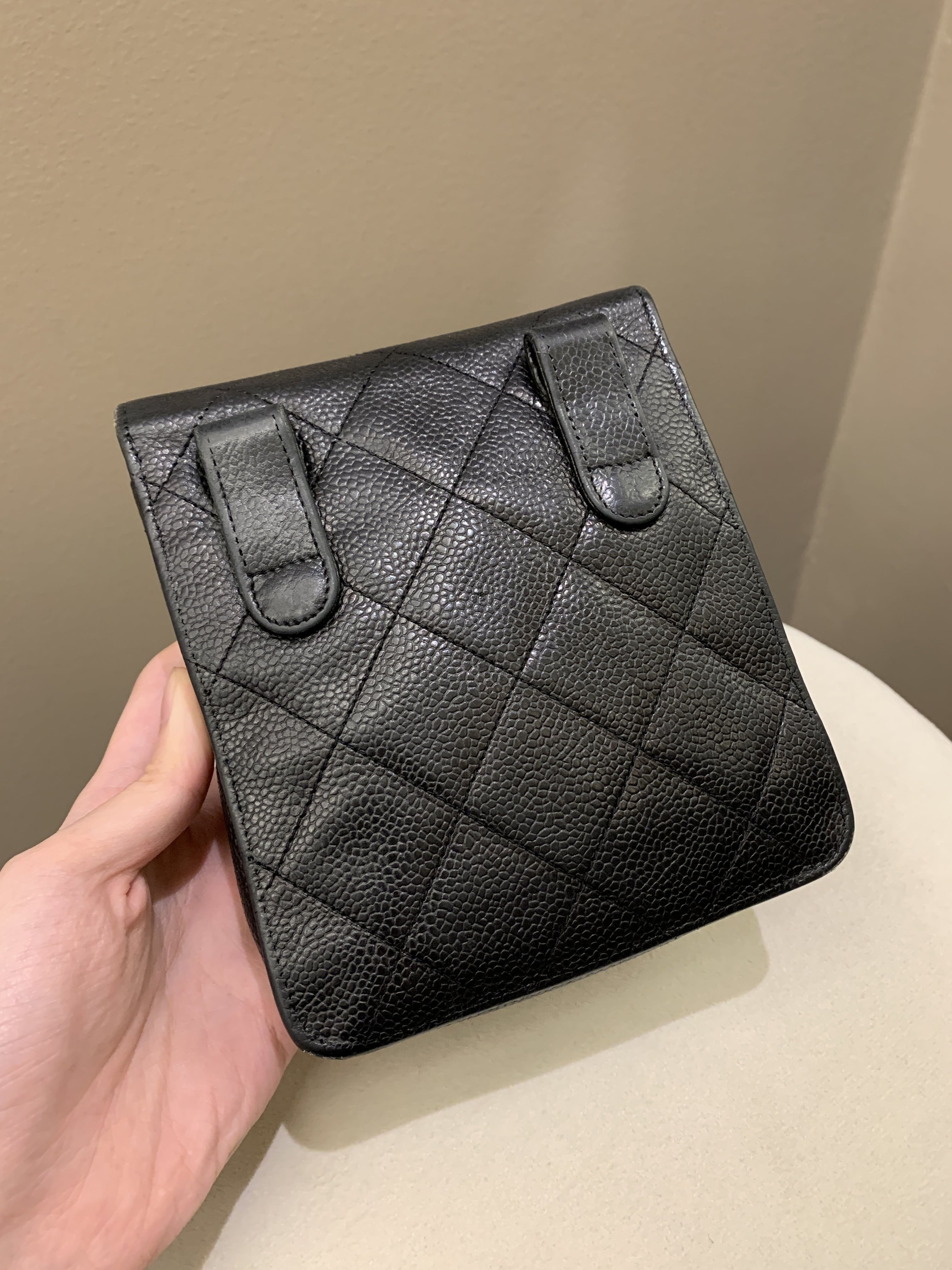 Chanel Vintage Quilted Cc Belt Bag Black Caviar