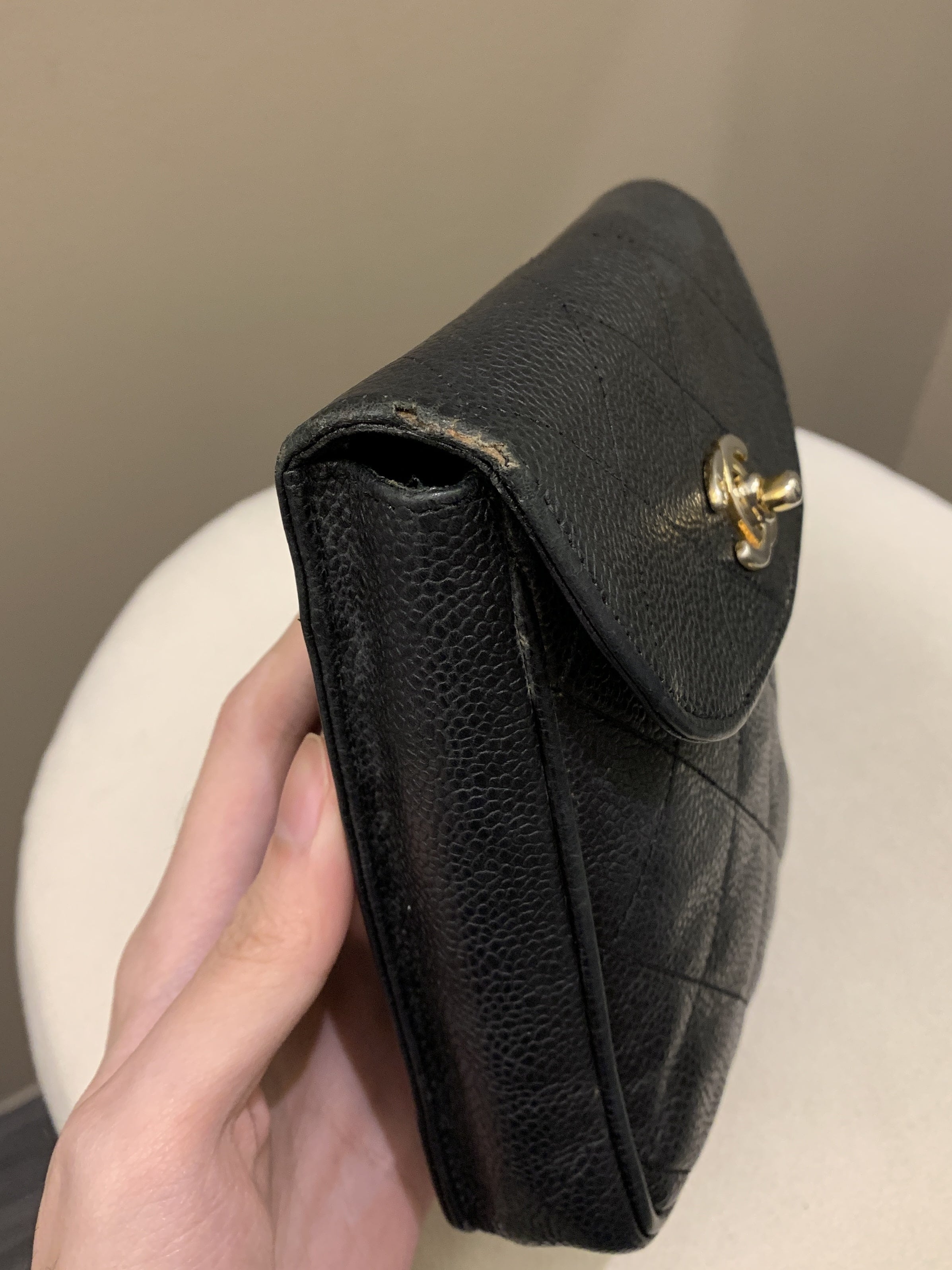 Chanel Vintage Quilted Cc Belt Bag Black Caviar