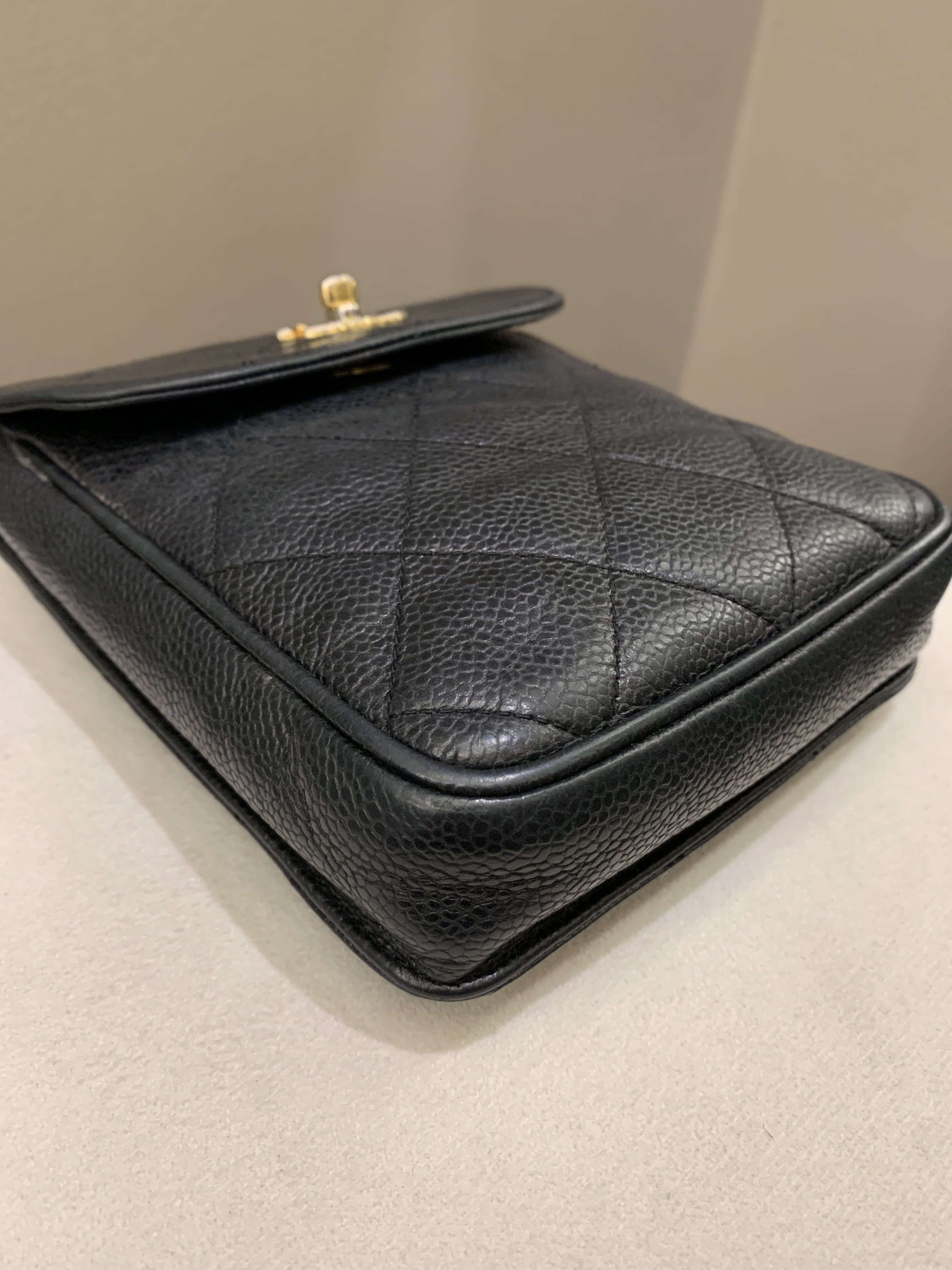 Chanel Vintage Quilted Cc Belt Bag Black Caviar