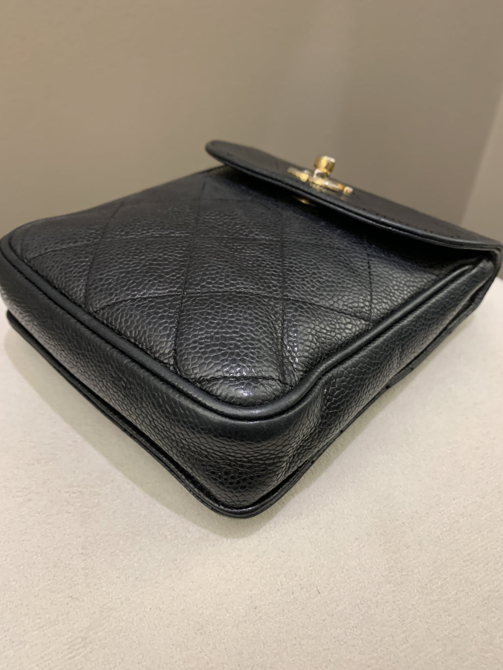 Chanel Vintage Quilted Cc Belt Bag Black Caviar
