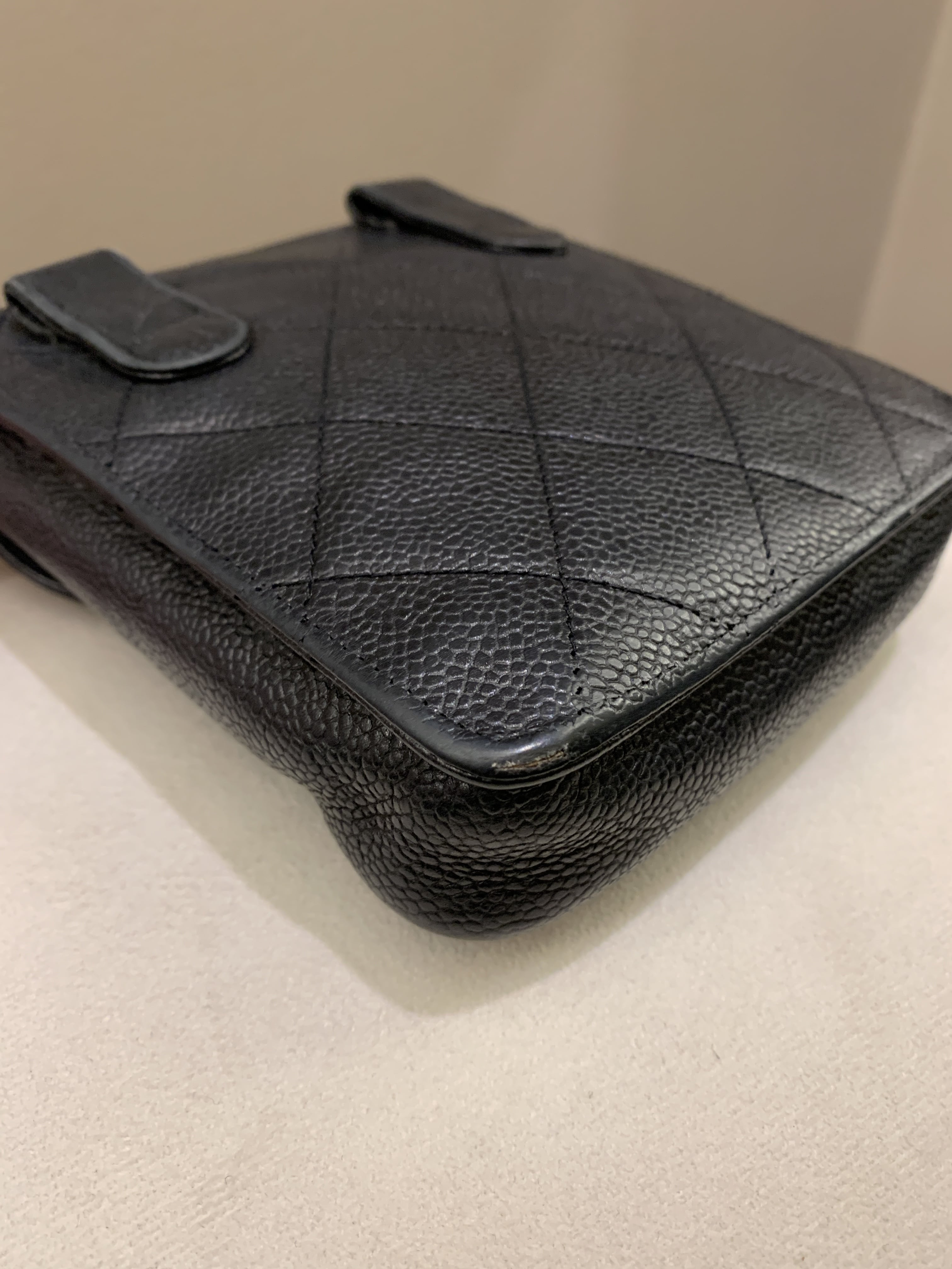 Chanel Vintage Quilted Cc Belt Bag Black Caviar