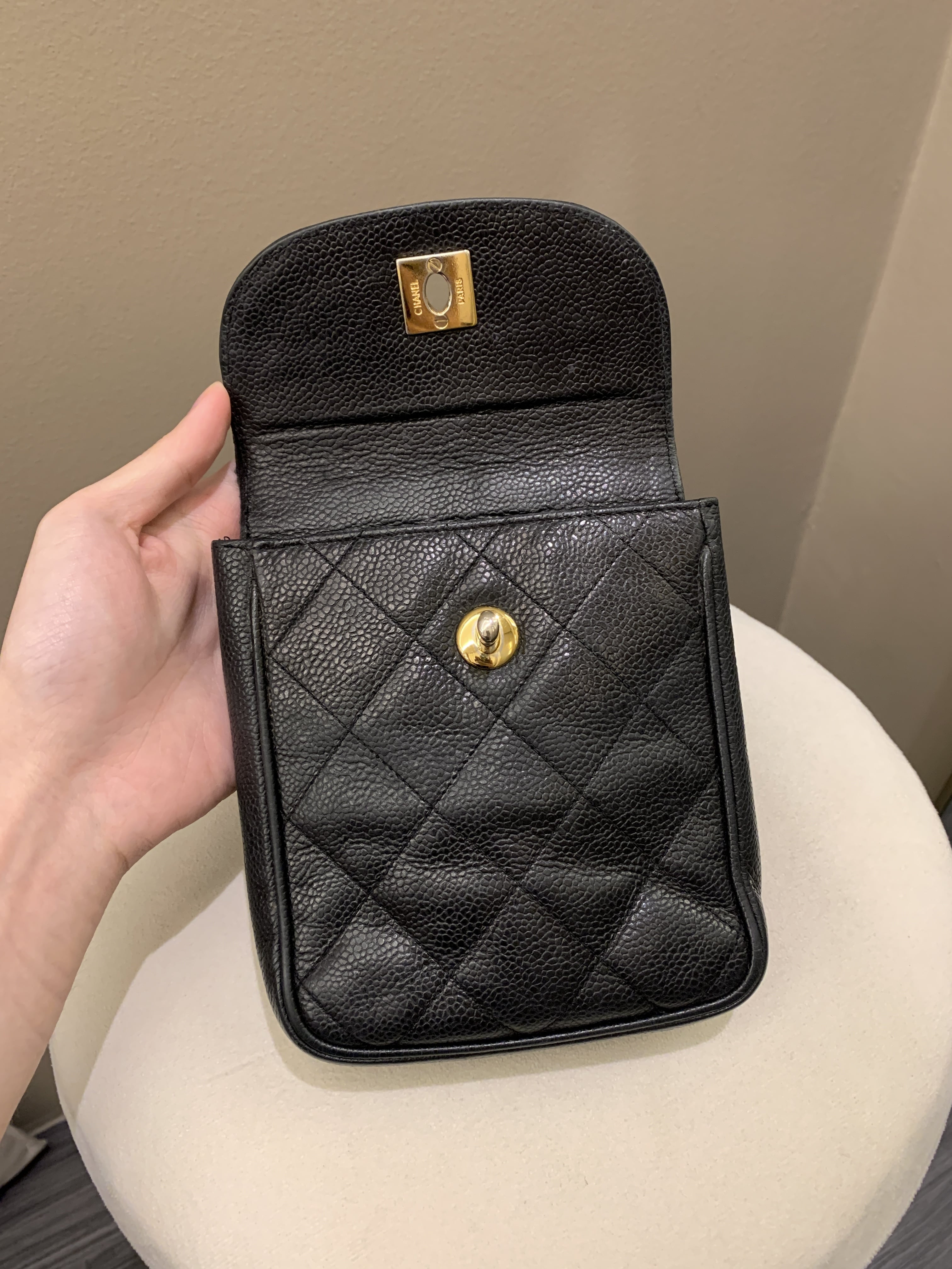 Chanel Vintage Quilted Cc Belt Bag Black Caviar