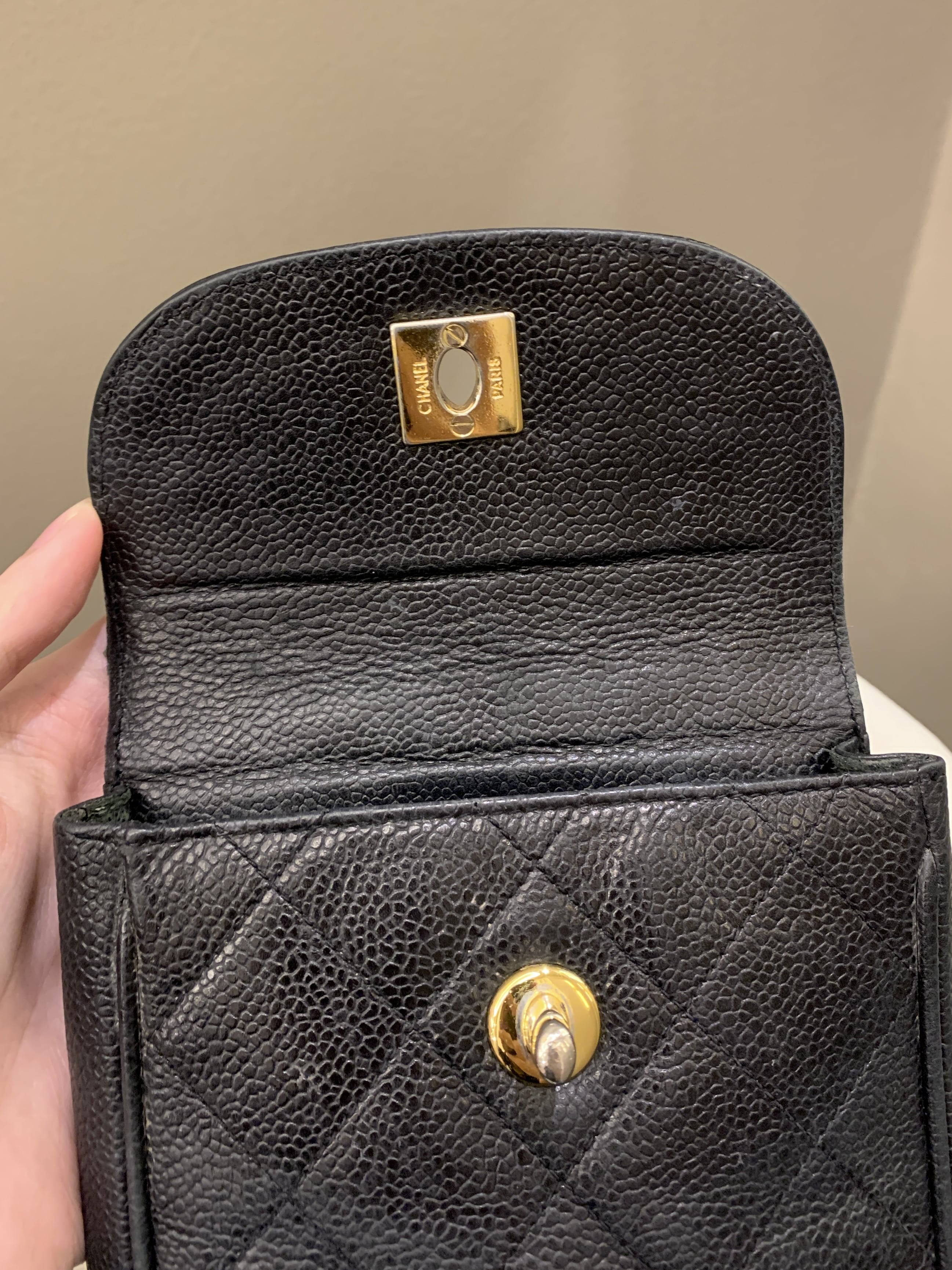 Chanel Vintage Quilted Cc Belt Bag Black Caviar