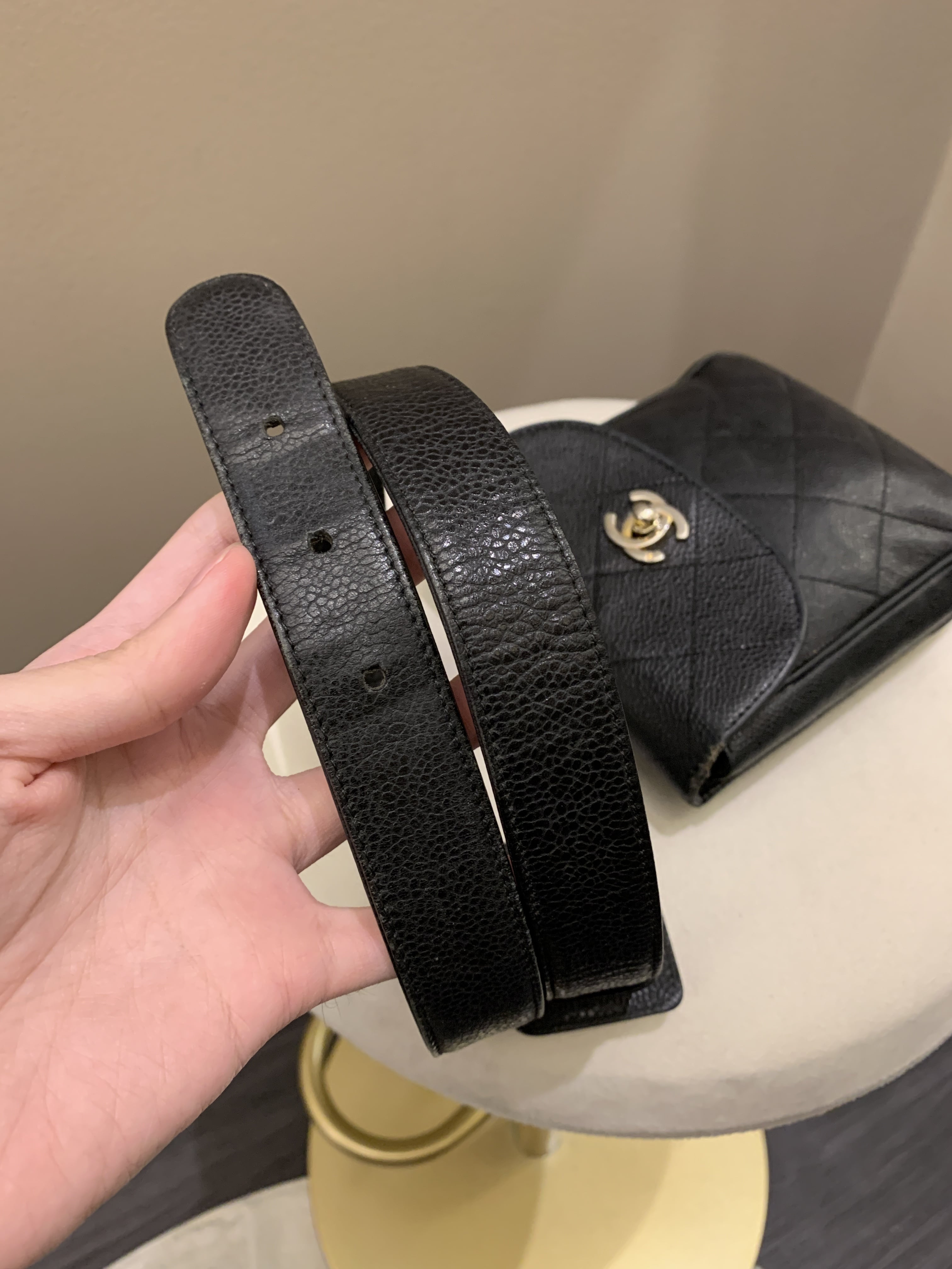 Chanel Vintage Quilted Cc Belt Bag Black Caviar