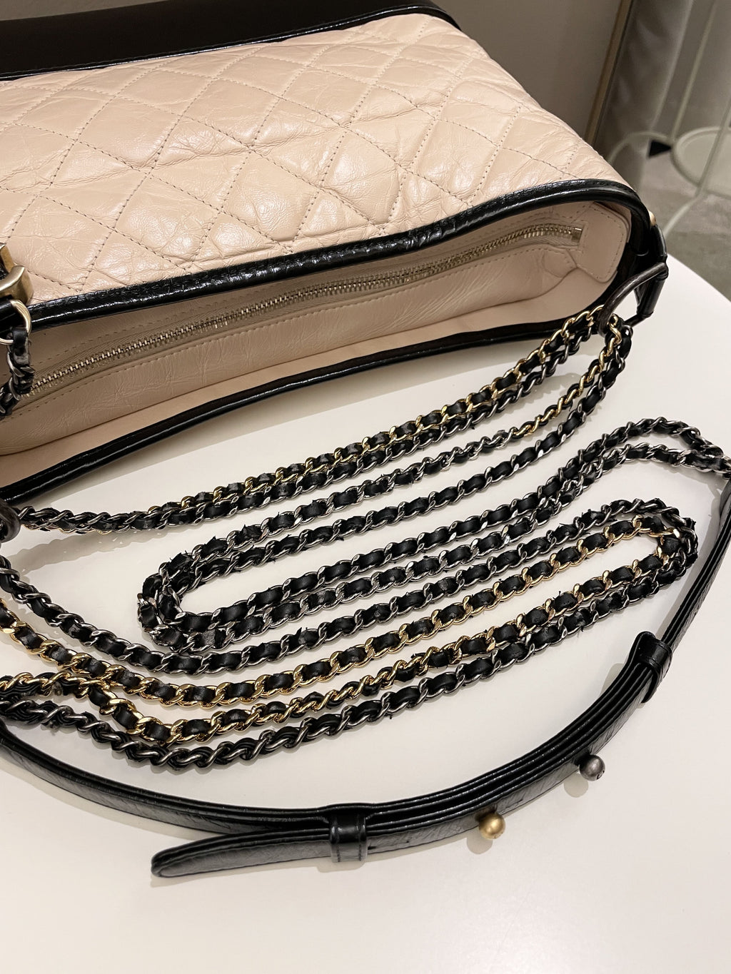 Chanel Quilted Gabrielle Hobo Beige / Black Aged Calfskin