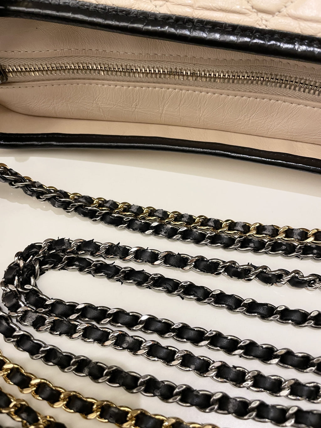 Chanel Quilted Gabrielle Hobo Beige / Black Aged Calfskin