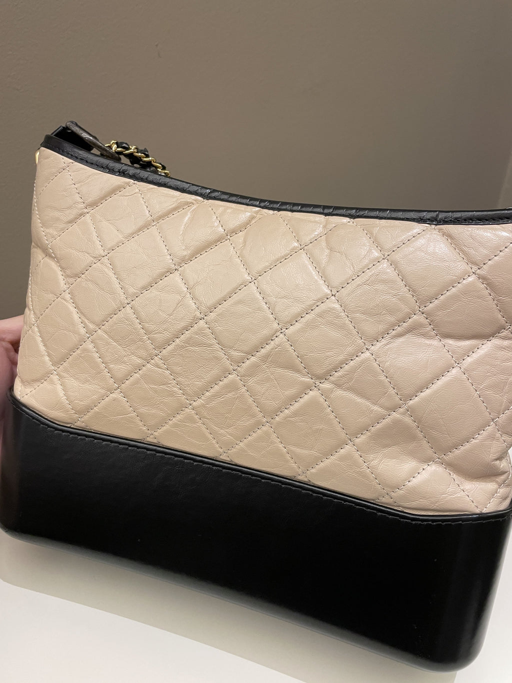 Chanel Quilted Gabrielle Hobo Beige / Black Aged Calfskin