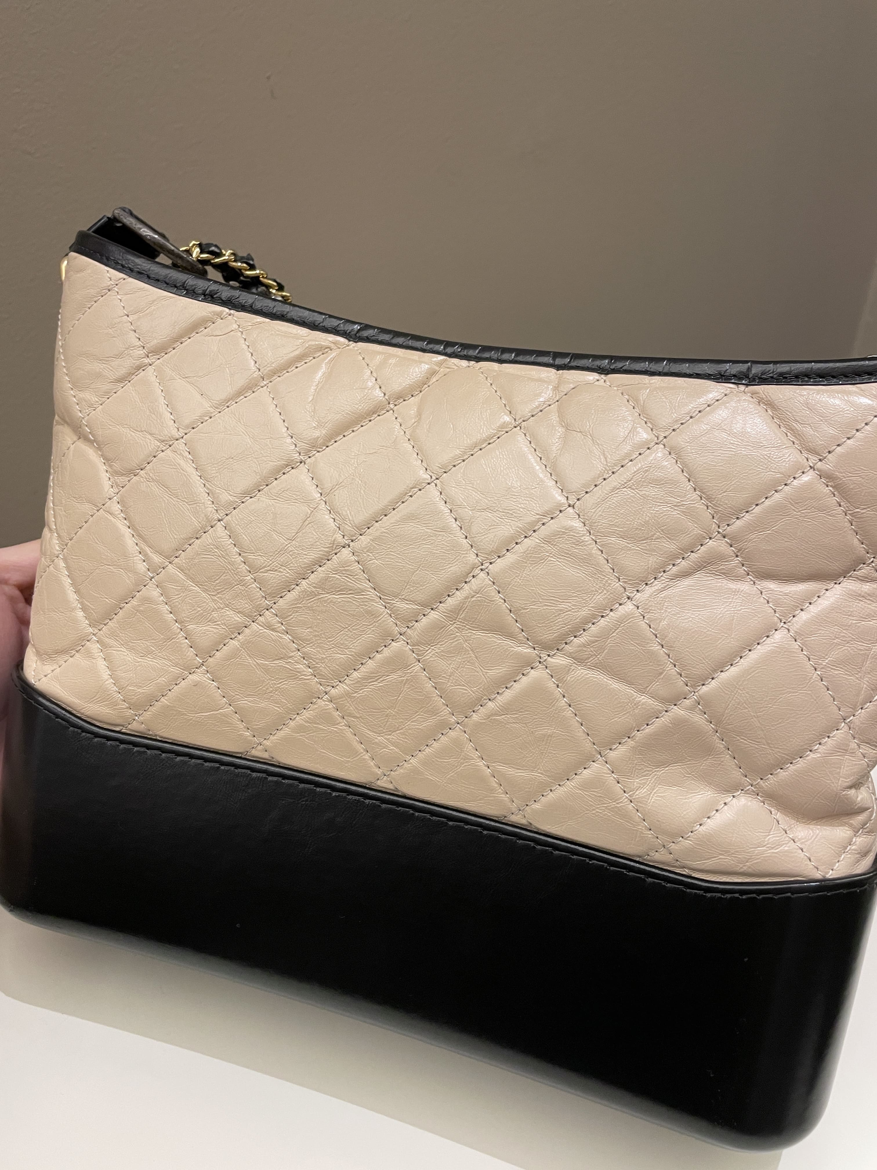 Chanel Quilted Gabrielle Hobo Beige / Black Aged Calfskin