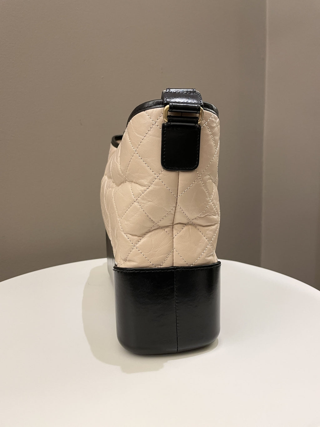 Chanel Quilted Gabrielle Hobo Beige / Black Aged Calfskin
