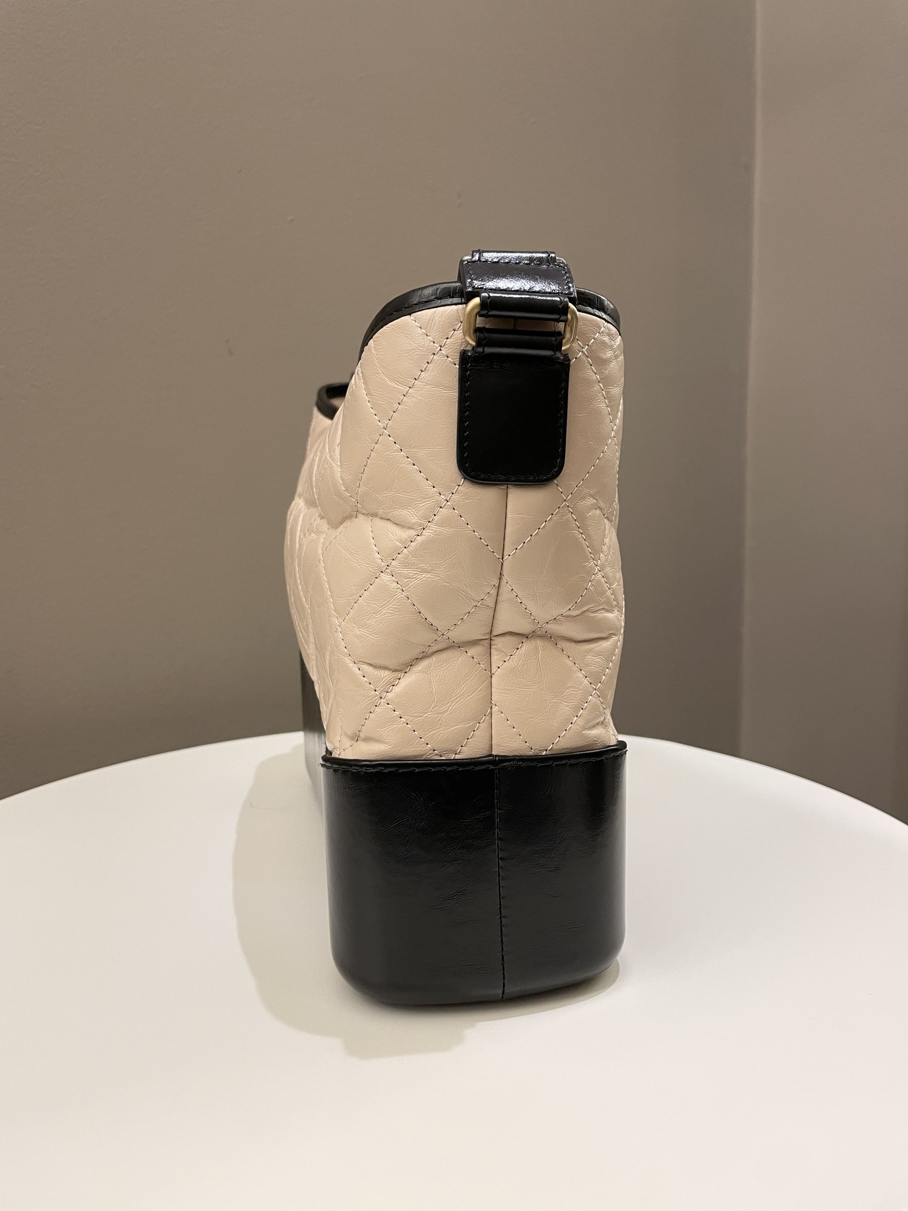 Chanel Quilted Gabrielle Hobo Beige / Black Aged Calfskin