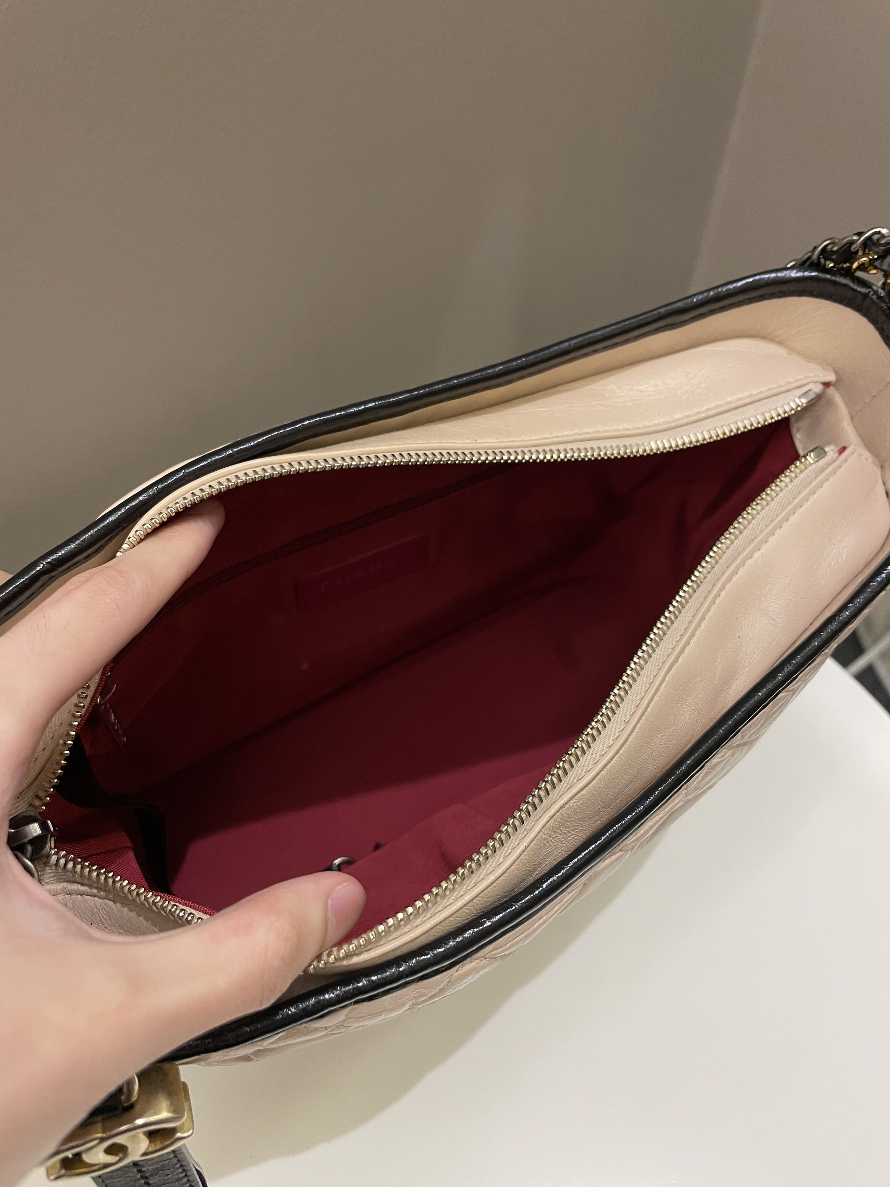 Chanel Quilted Gabrielle Hobo Beige / Black Aged Calfskin
