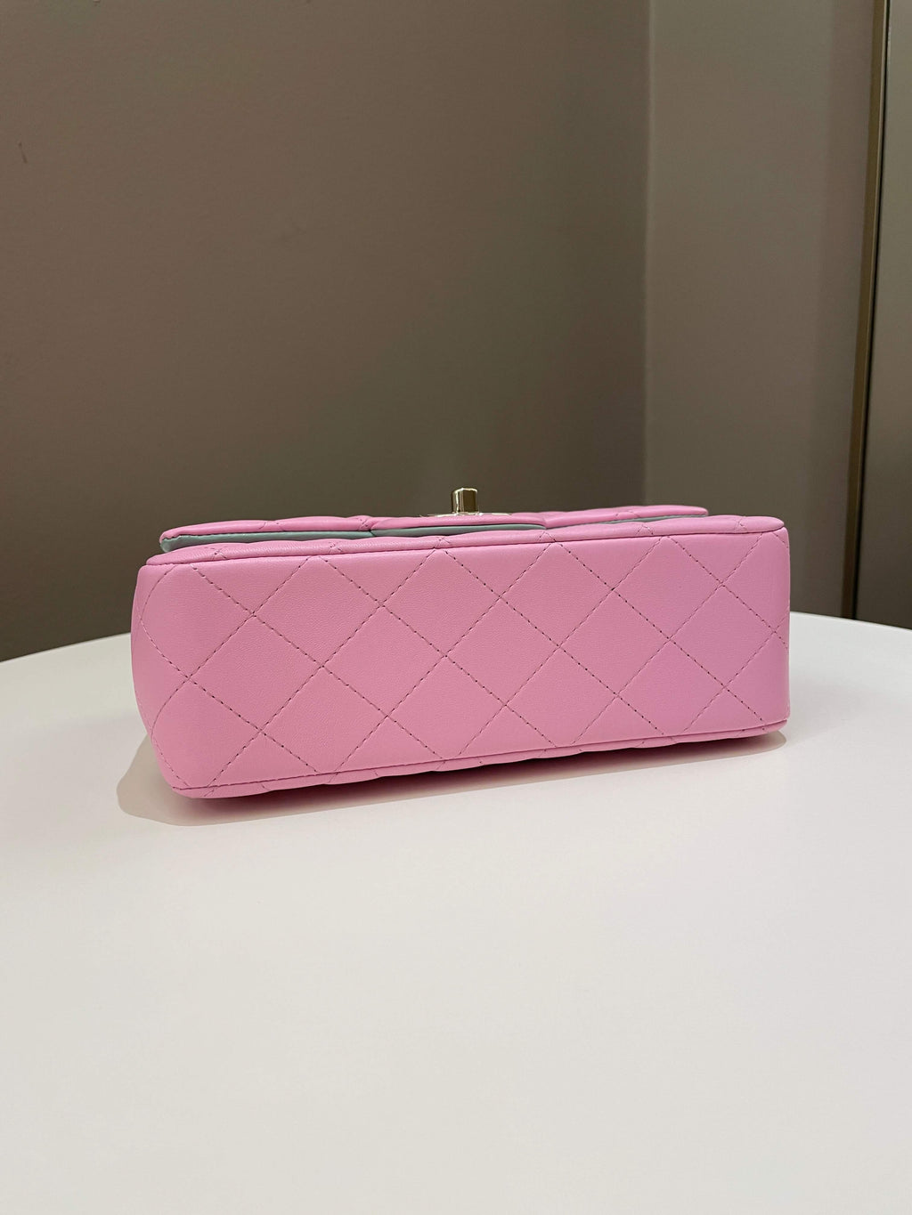 Chanel 23P Quilted Top Handle Mini Rectangular Candy Pink / Apple Green Lambskin