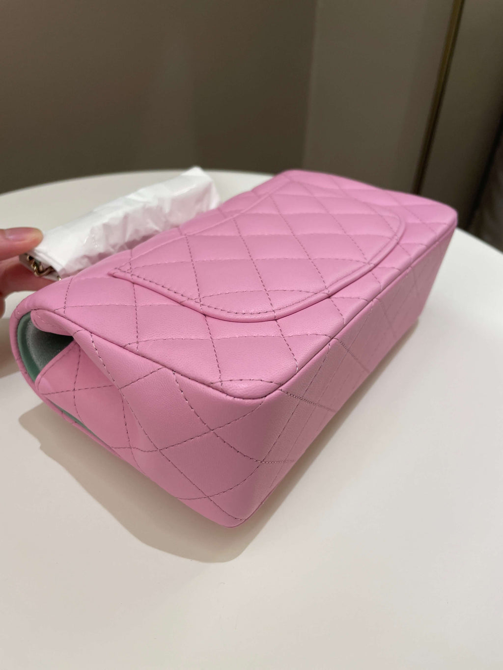 Chanel 23P Quilted Top Handle Mini Rectangular Candy Pink / Apple Green Lambskin