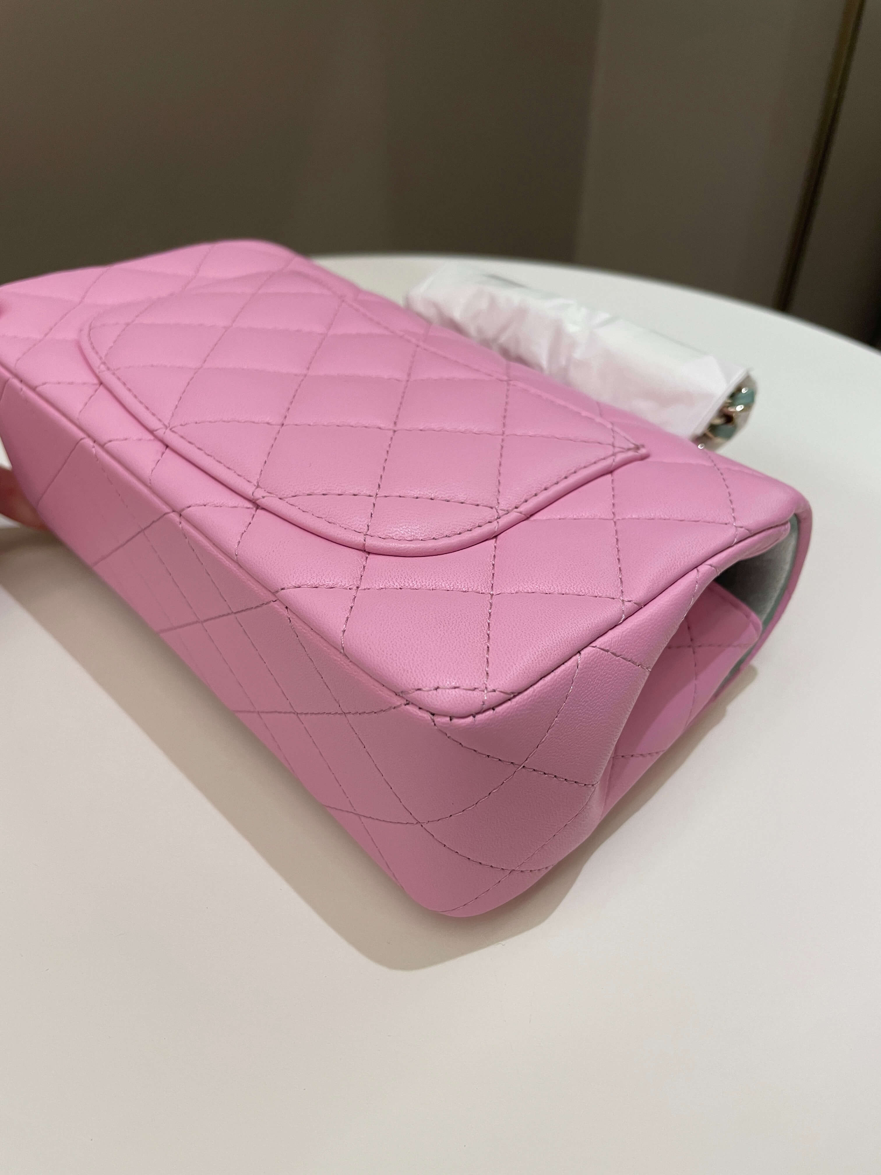 Chanel 23P Quilted Top Handle Mini Rectangular Candy Pink / Apple Green Lambskin