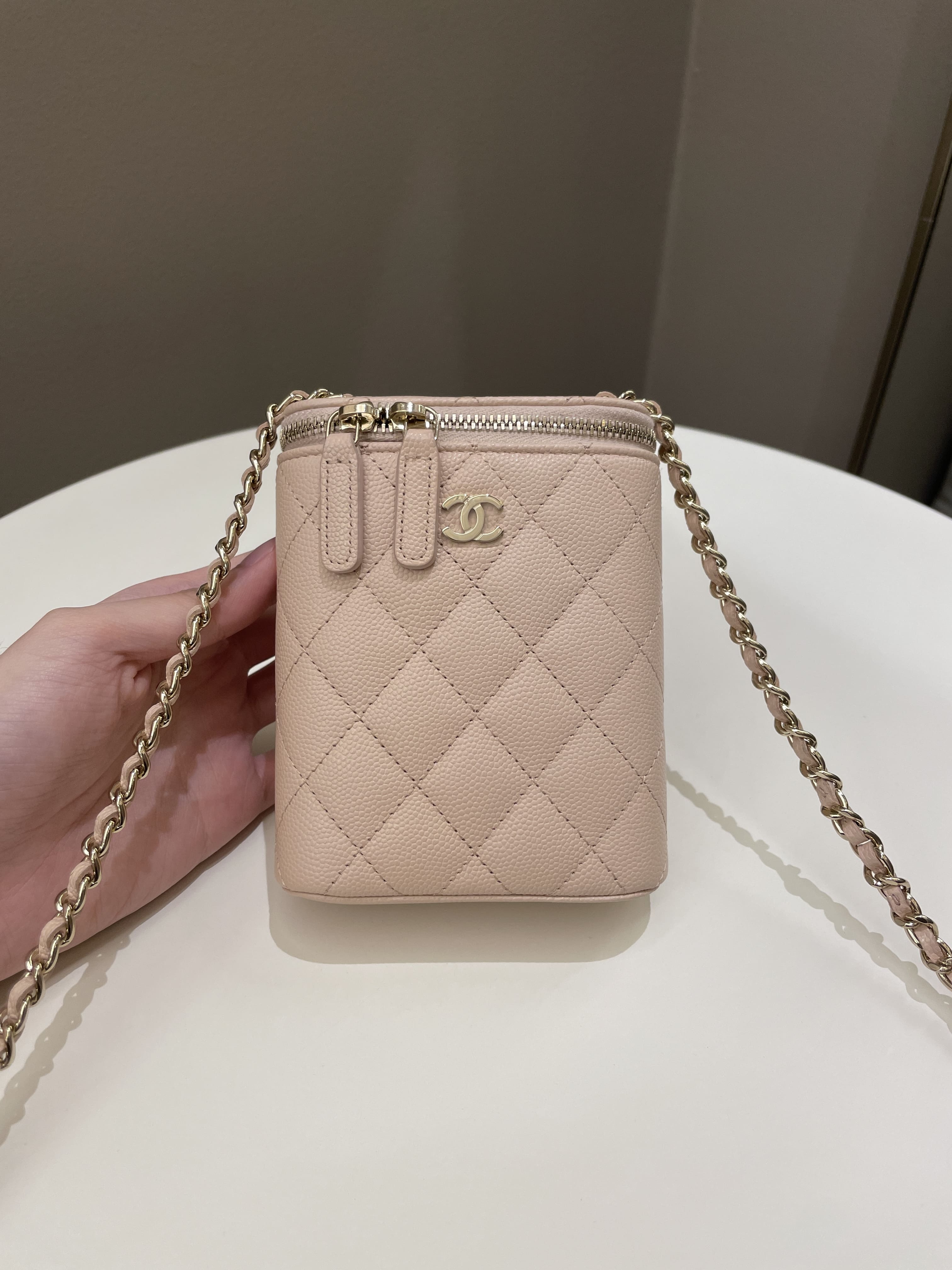 Chanel 21C Quilted Vanity Vertical Beige Caviar