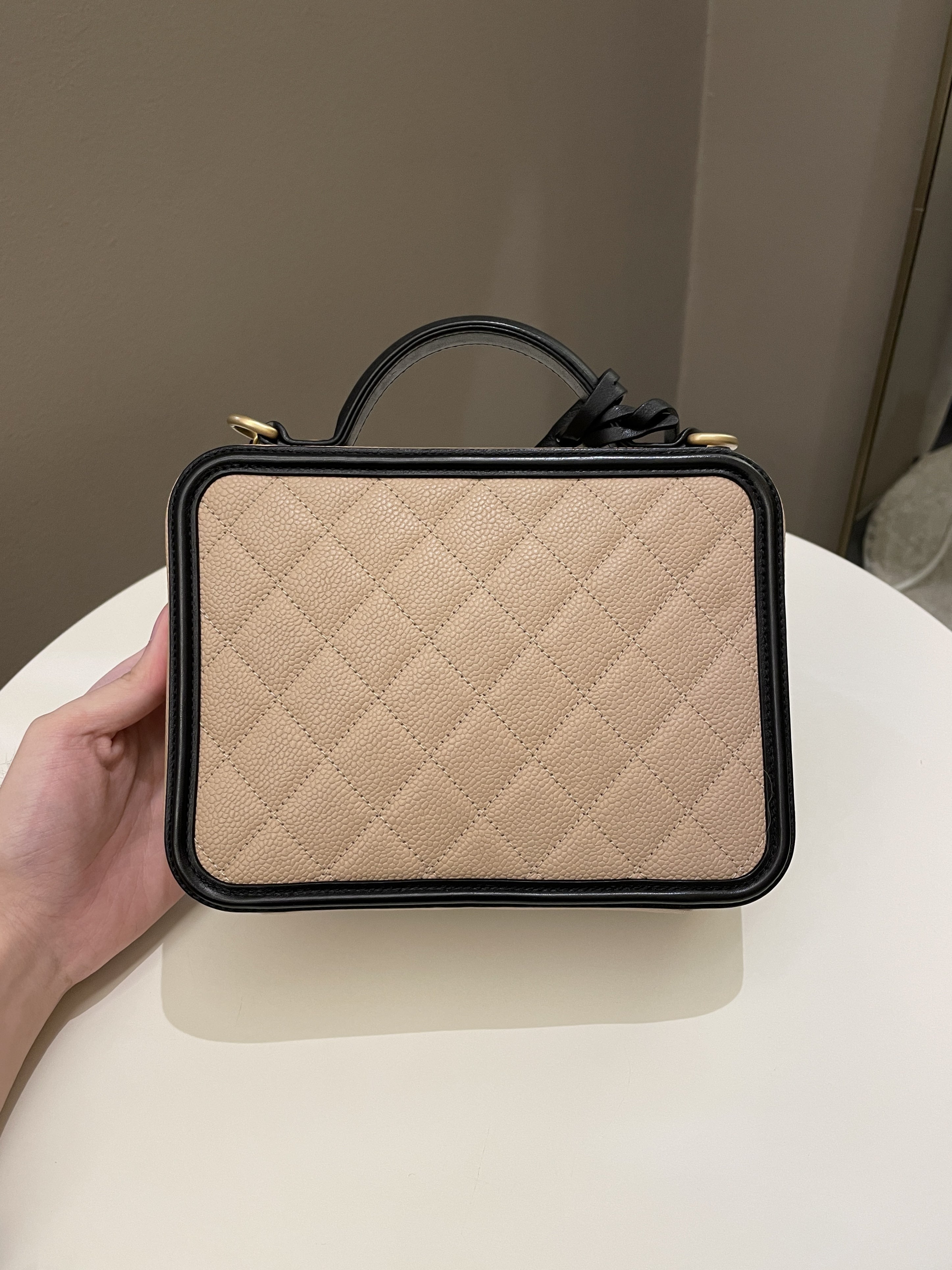 Chanel Filigree Vanity Case Dark Beige Caviar