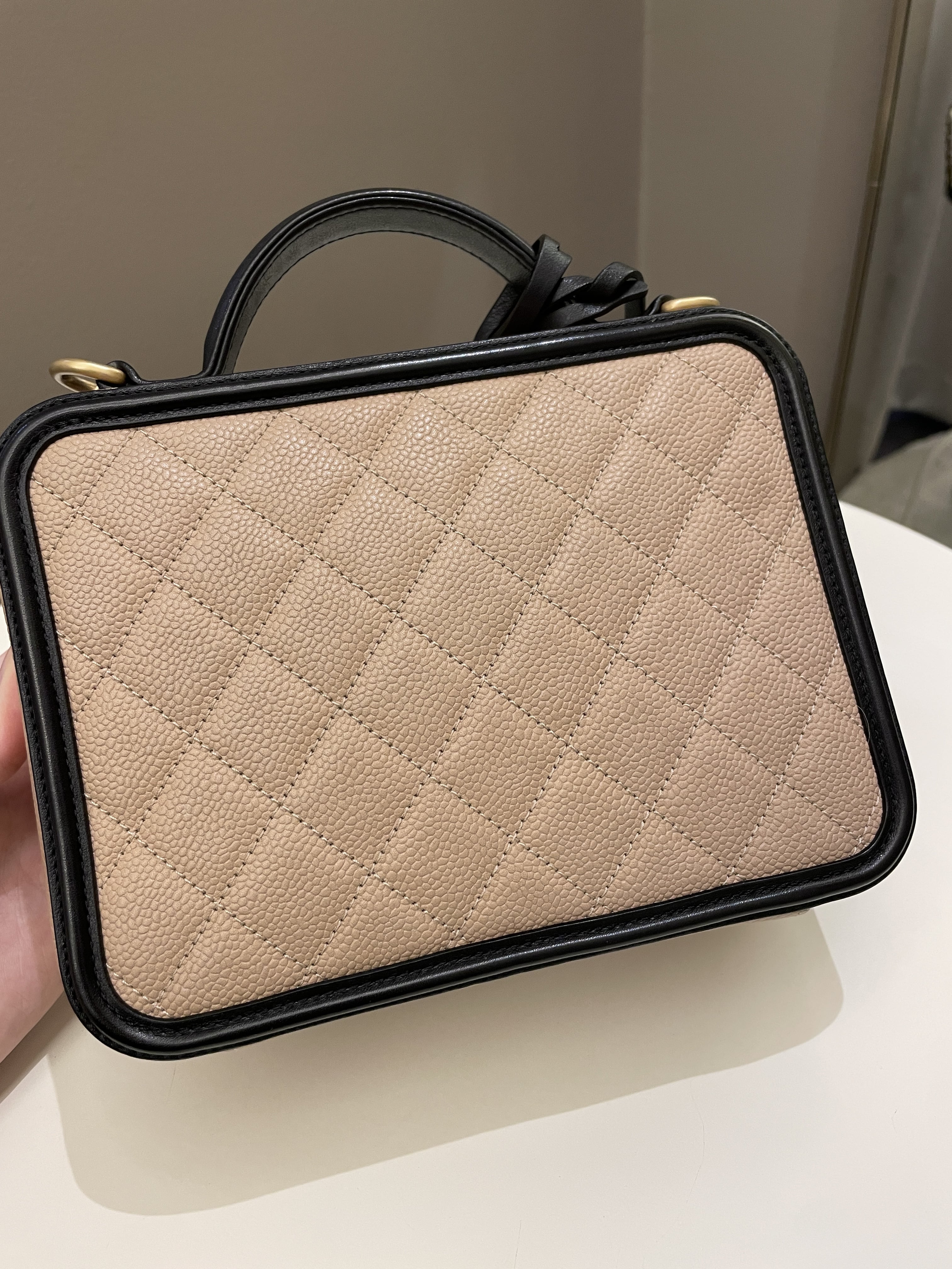 Chanel Filigree Vanity Case Dark Beige Caviar