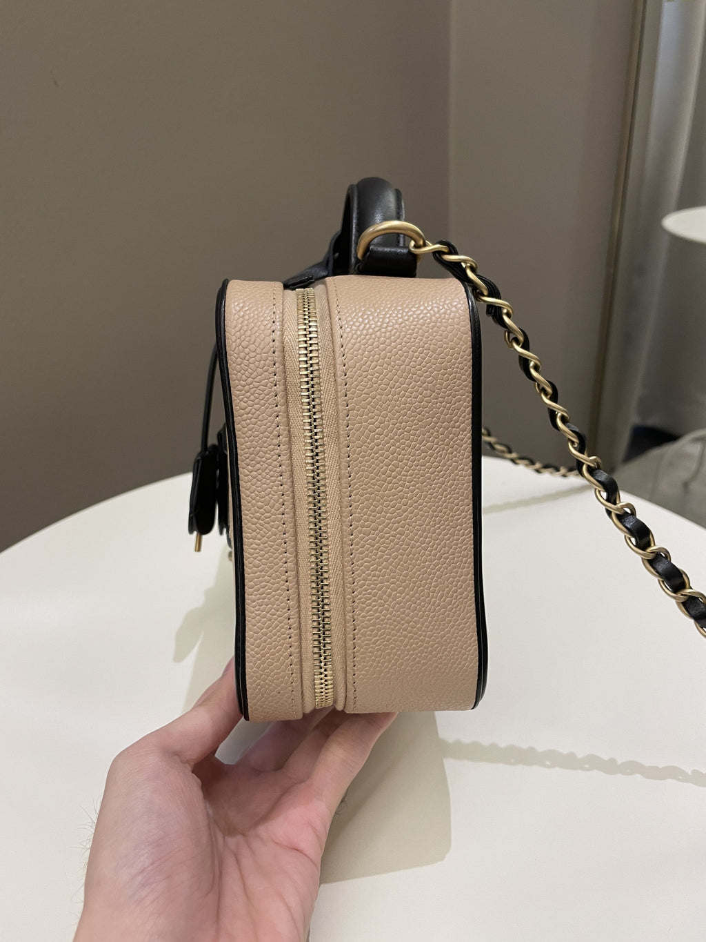 Chanel Filigree Vanity Case Dark Beige Caviar