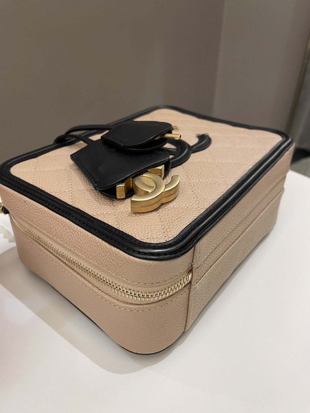 Chanel Filigree Vanity Case Dark Beige Caviar