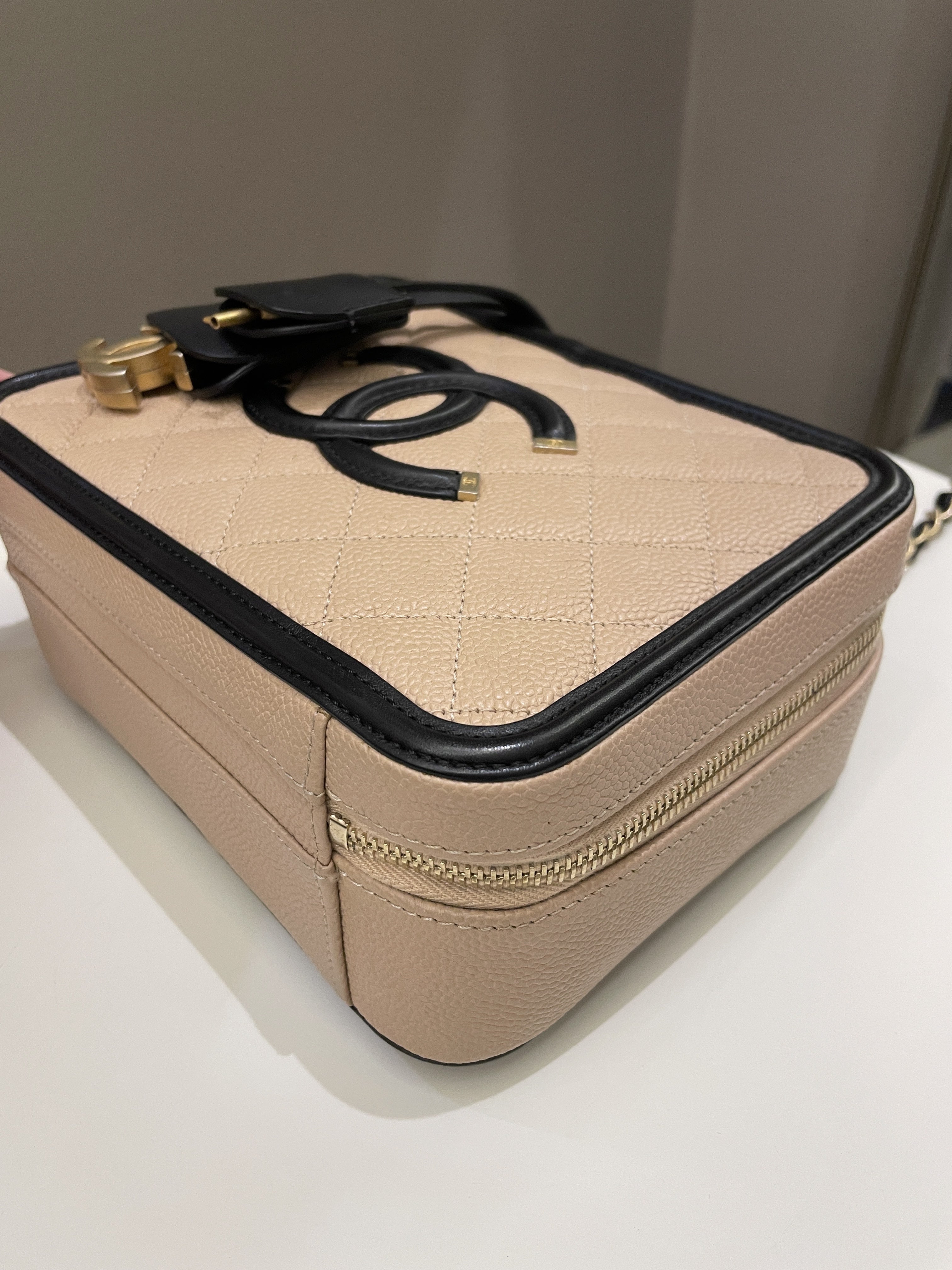 Chanel Filigree Vanity Case Dark Beige Caviar