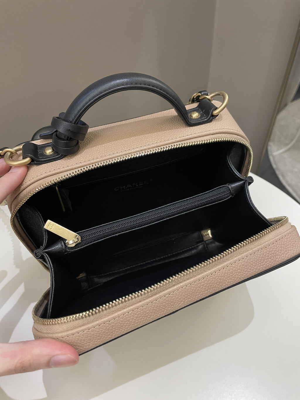 Chanel Filigree Vanity Case Dark Beige Caviar