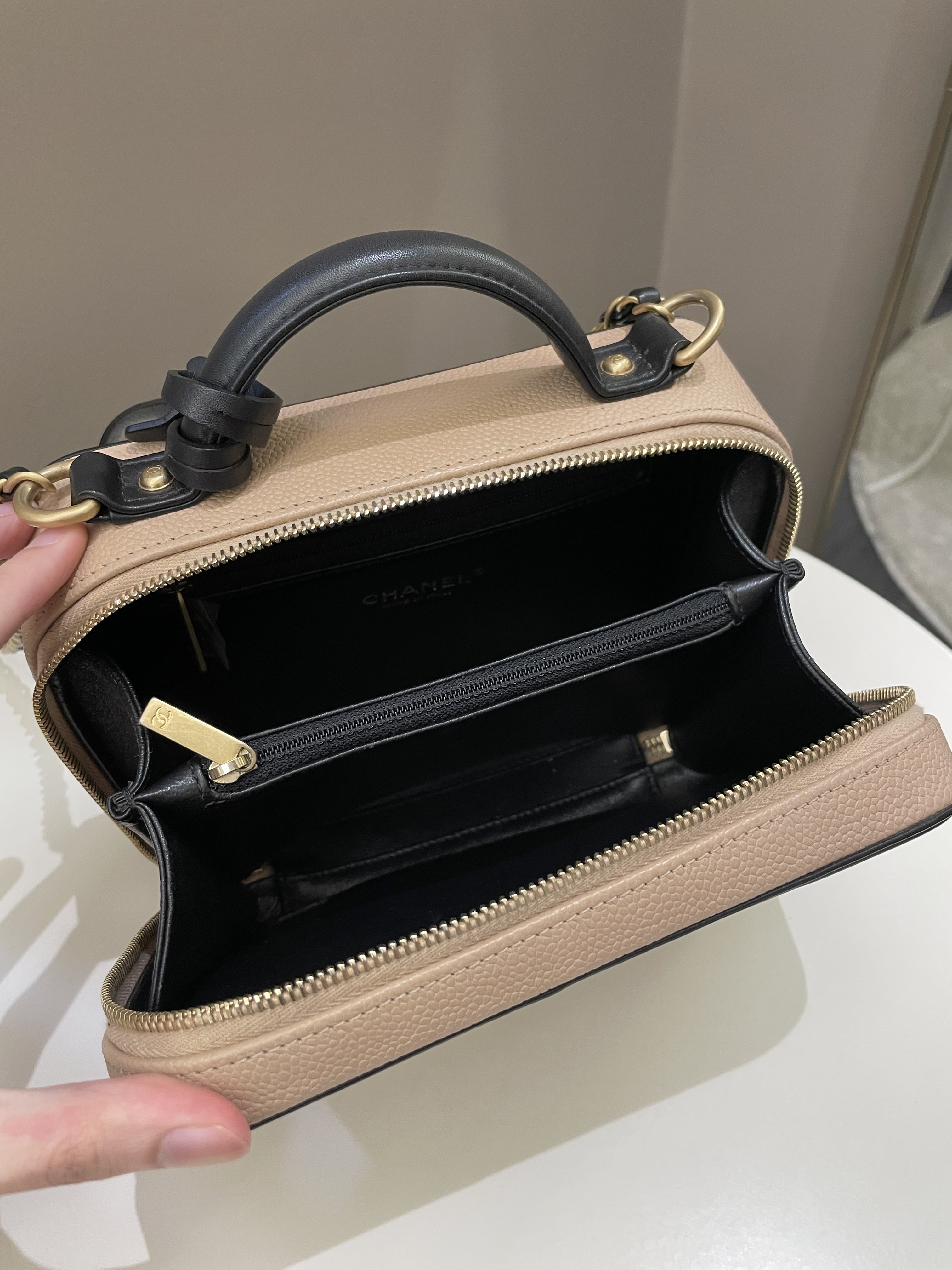 Chanel Filigree Vanity Case Dark Beige Caviar