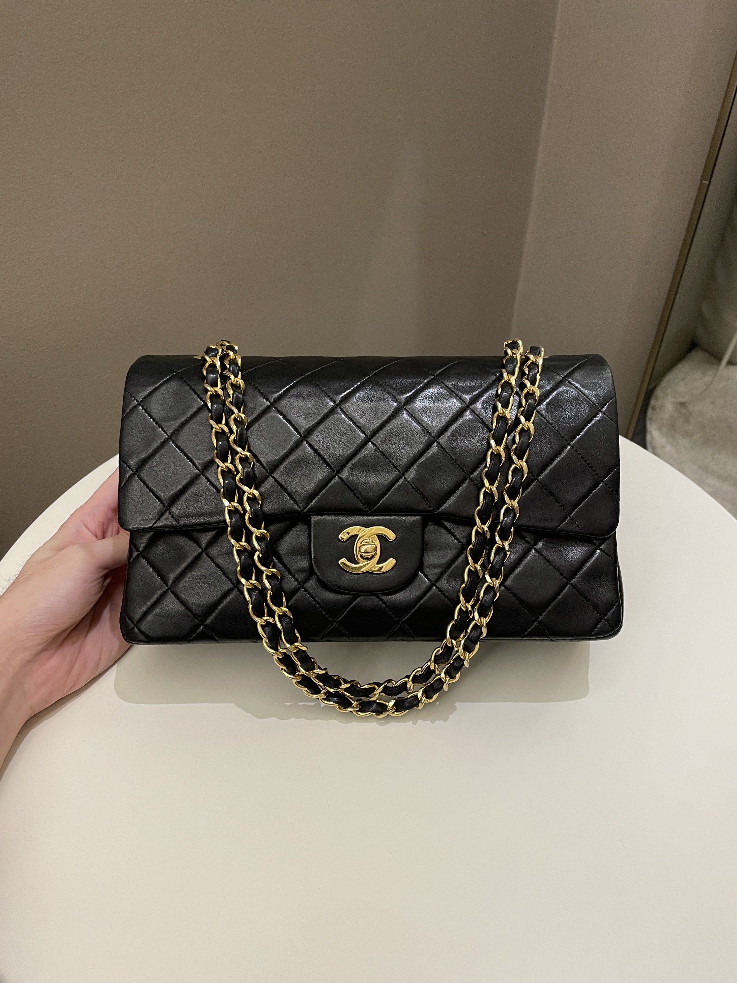 Chanel Vintage Classic Quilted Medium Double Flap Black Lambskin