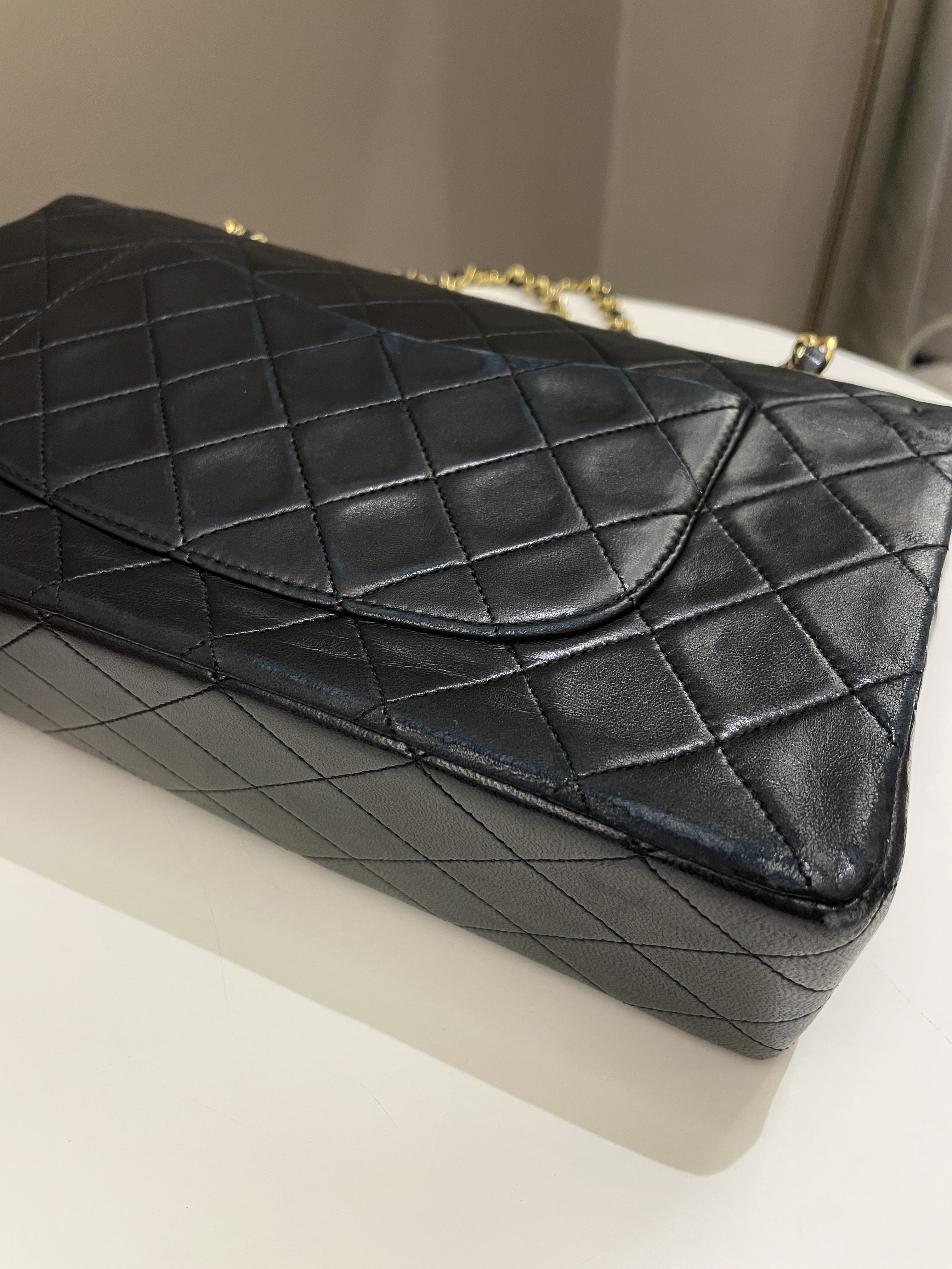 Chanel Vintage Classic Quilted Medium Double Flap Black Lambskin