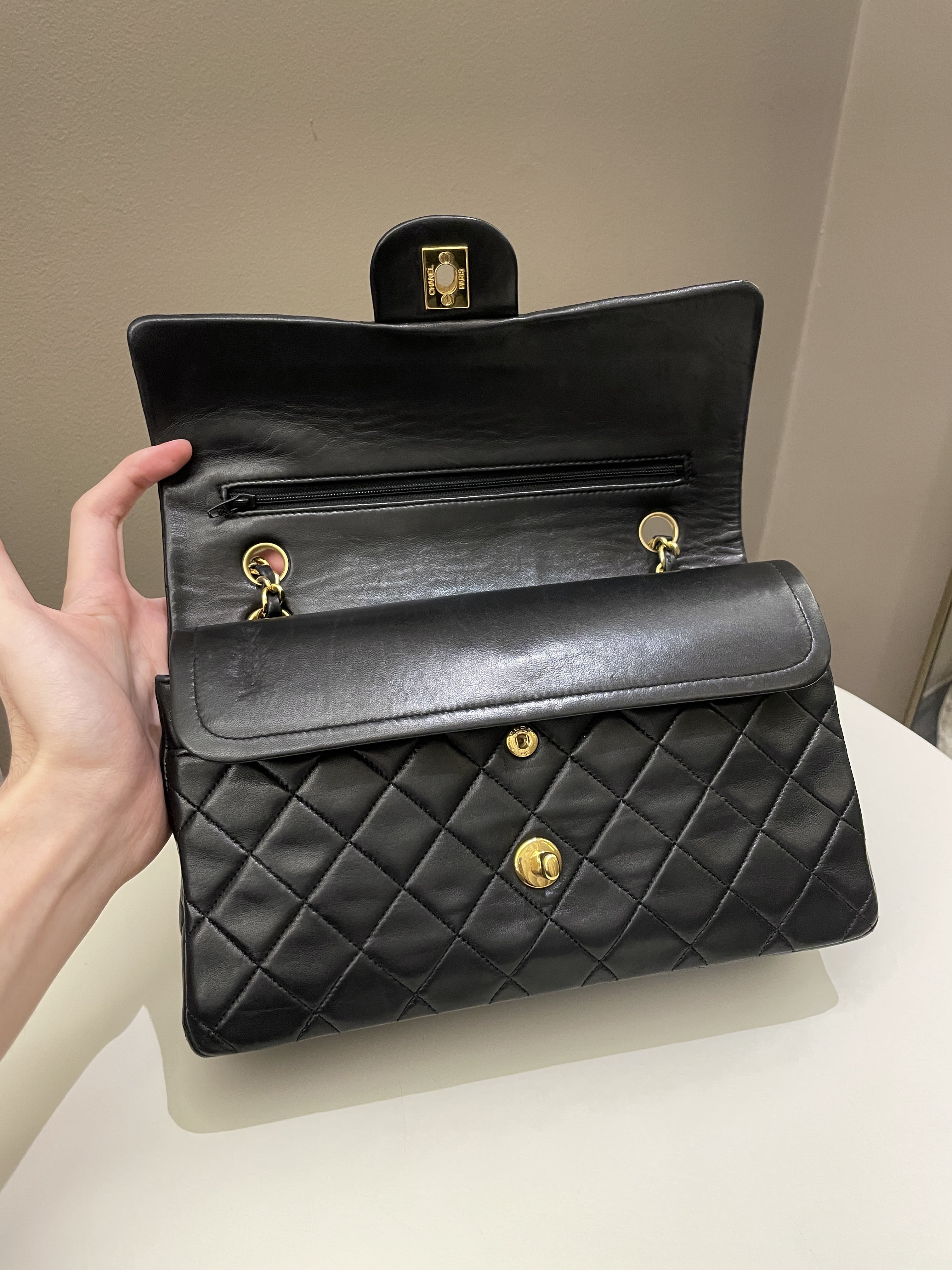 Chanel Vintage Classic Quilted Medium Double Flap Black Lambskin