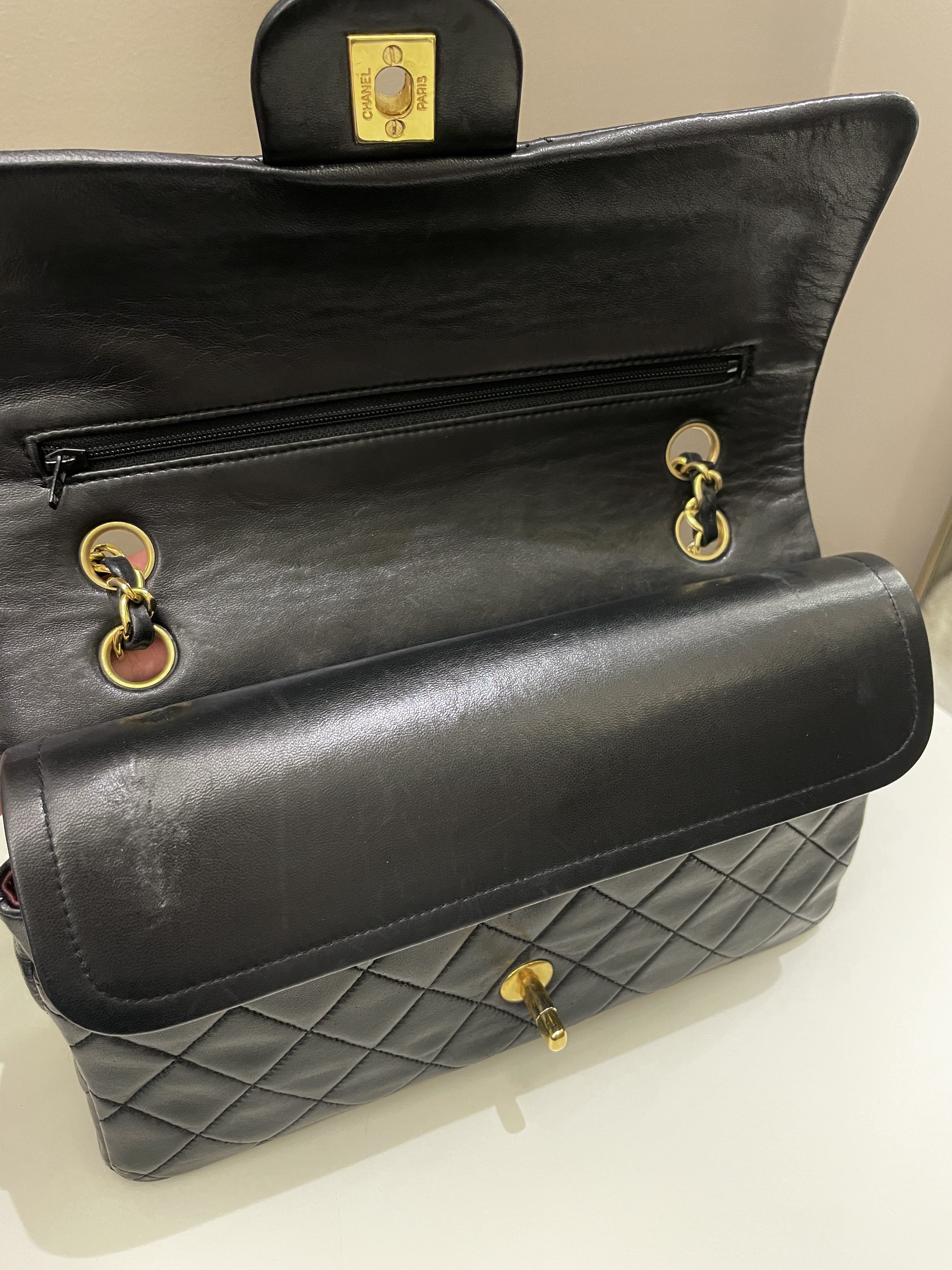 Chanel Vintage Classic Quilted Medium Double Flap Black Lambskin
