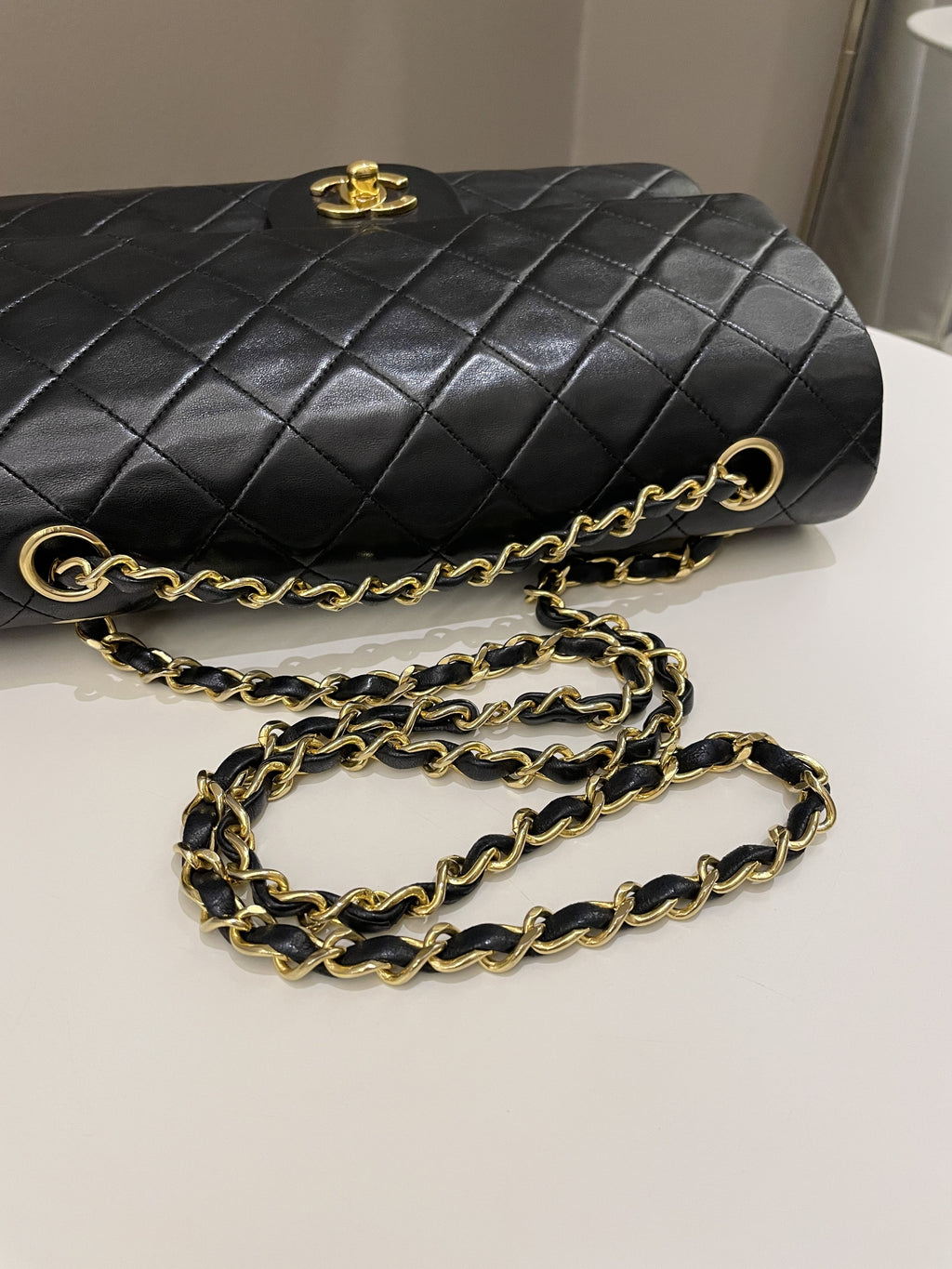 Chanel Vintage Classic Quilted Medium Double Flap Black Lambskin