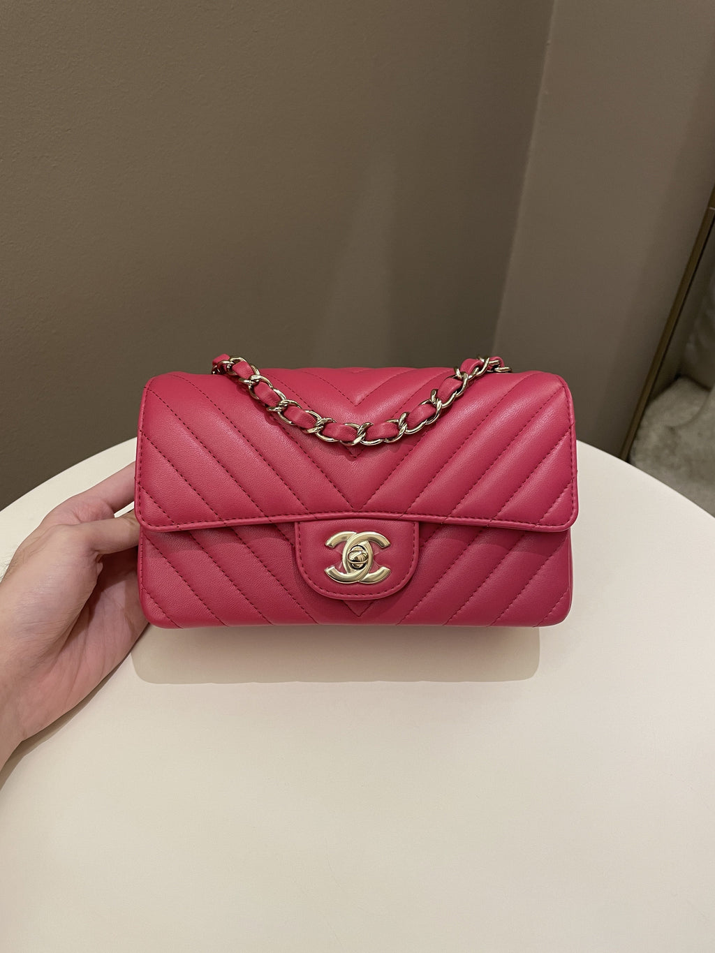 Chanel Classic Chevron Mini Rectangular Rose Fuchsia