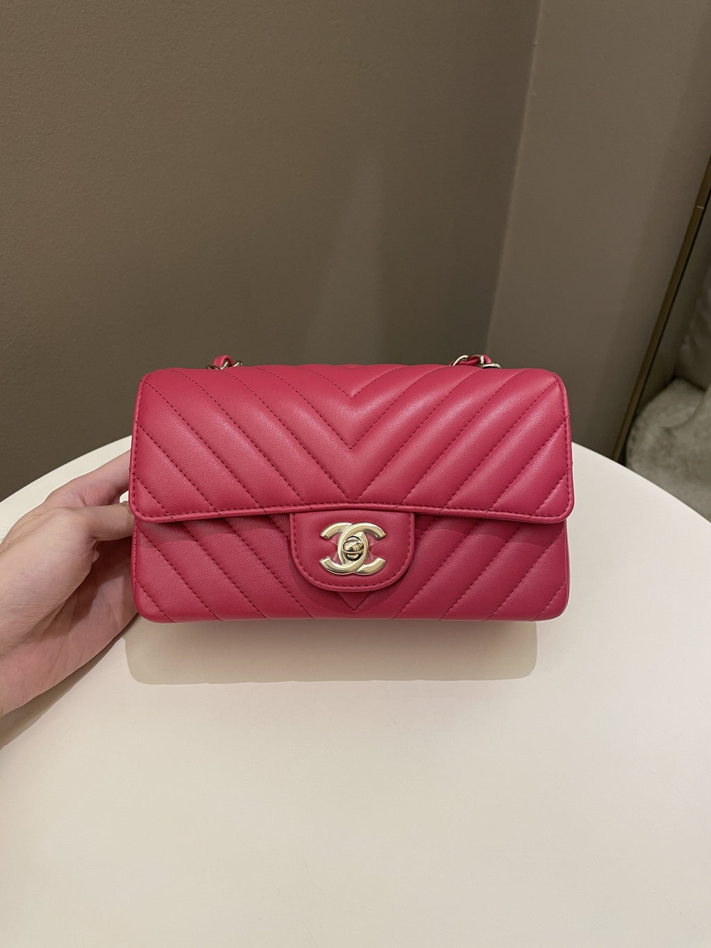 Chanel Classic Chevron Mini Rectangular Rose Fuchsia