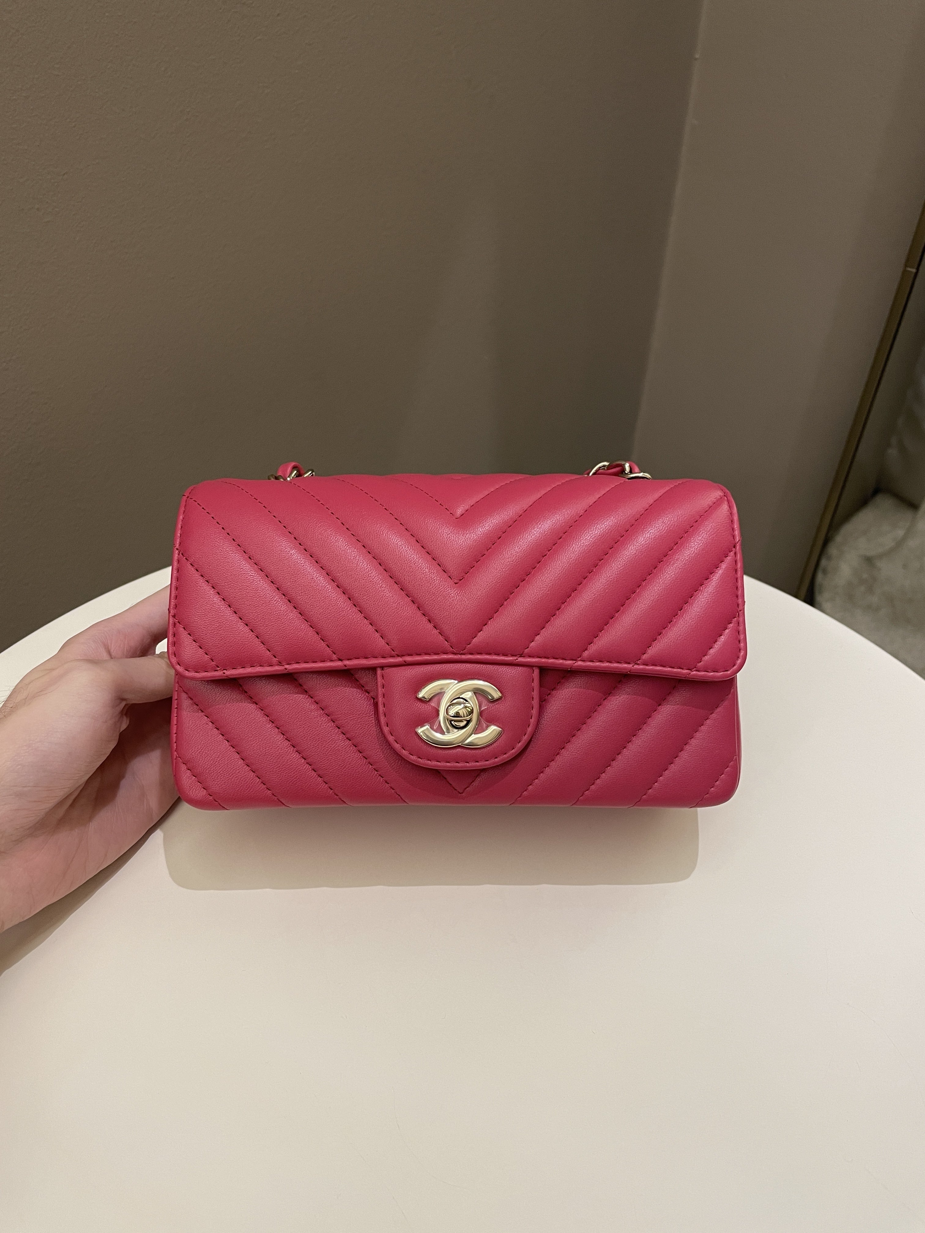 Chanel Classic Chevron Mini Rectangular Rose Fuchsia