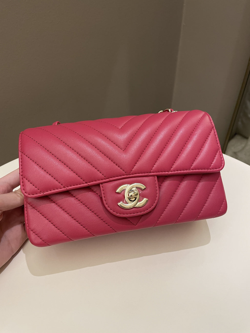 Chanel Classic Chevron Mini Rectangular Rose Fuchsia