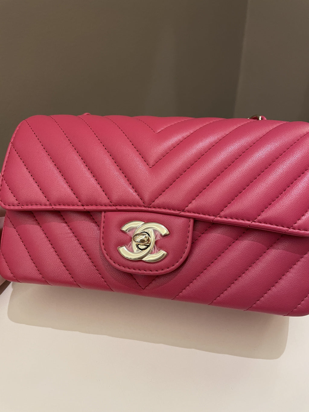 Chanel Classic Chevron Mini Rectangular Rose Fuchsia