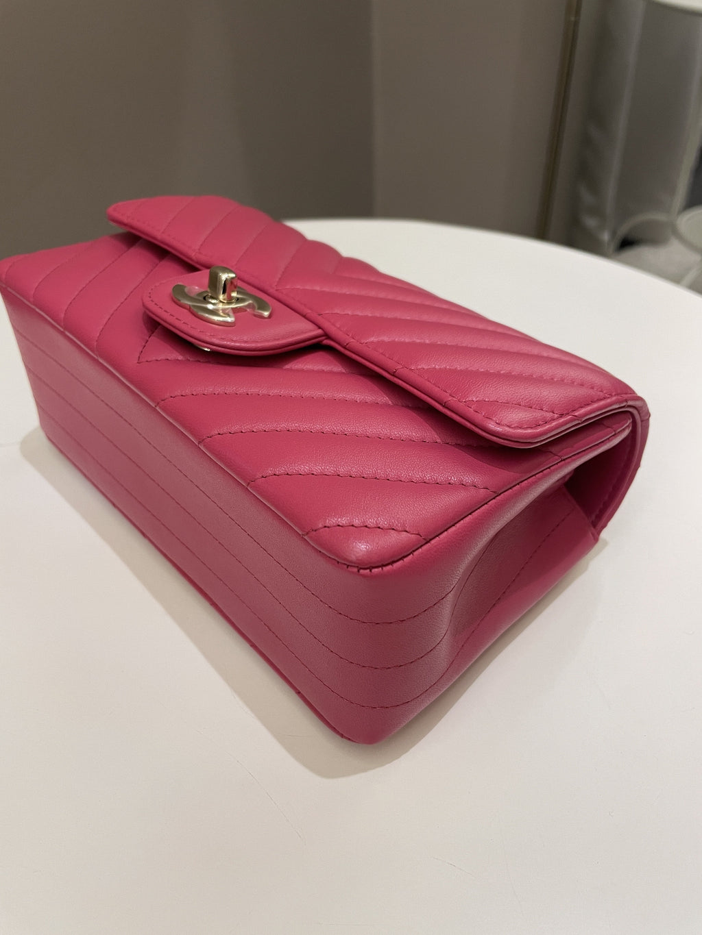 Chanel Classic Chevron Mini Rectangular Rose Fuchsia