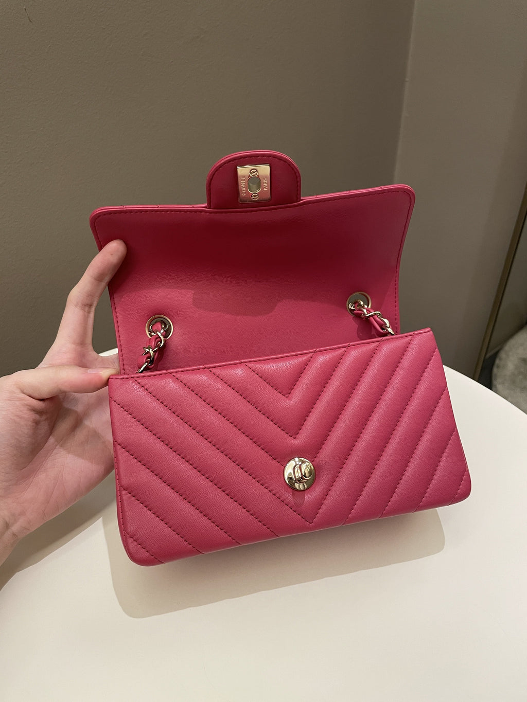 Chanel Classic Chevron Mini Rectangular Rose Fuchsia