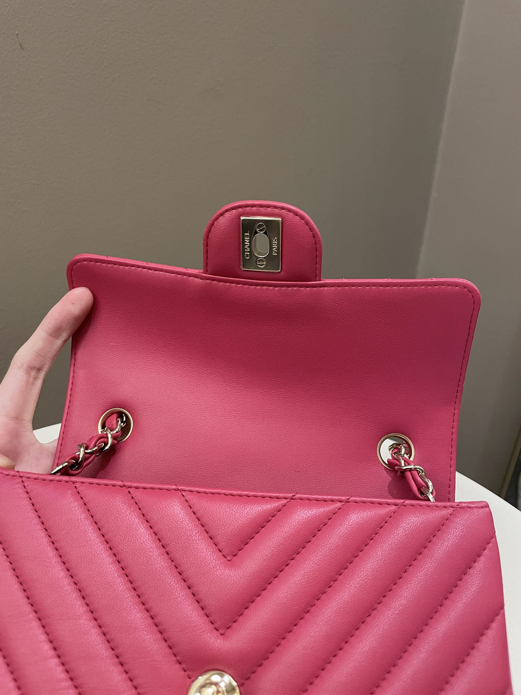 Chanel Classic Chevron Mini Rectangular Rose Fuchsia