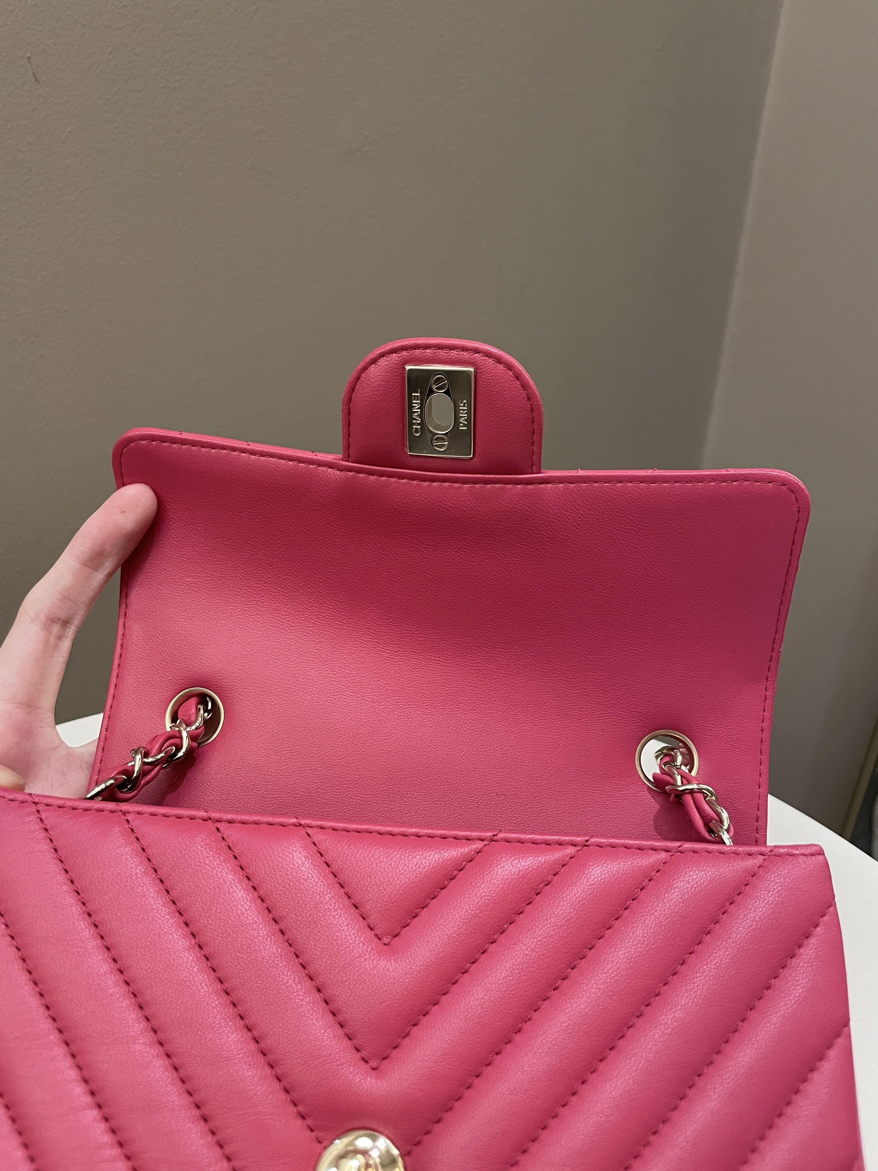Chanel Classic Chevron Mini Rectangular Rose Fuchsia