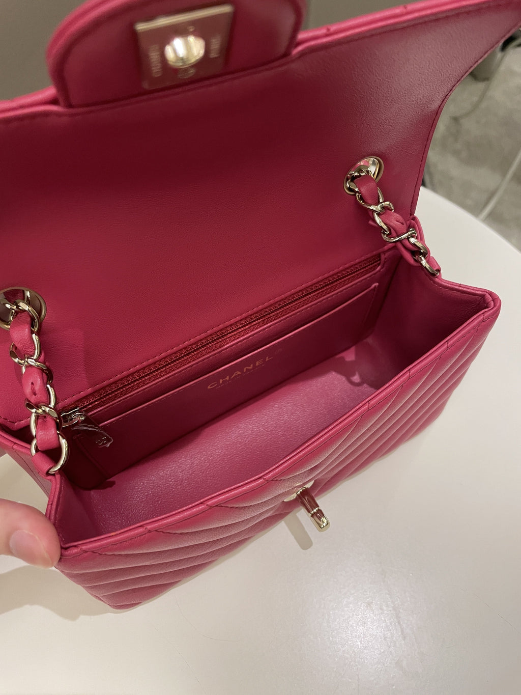 Chanel Classic Chevron Mini Rectangular Rose Fuchsia