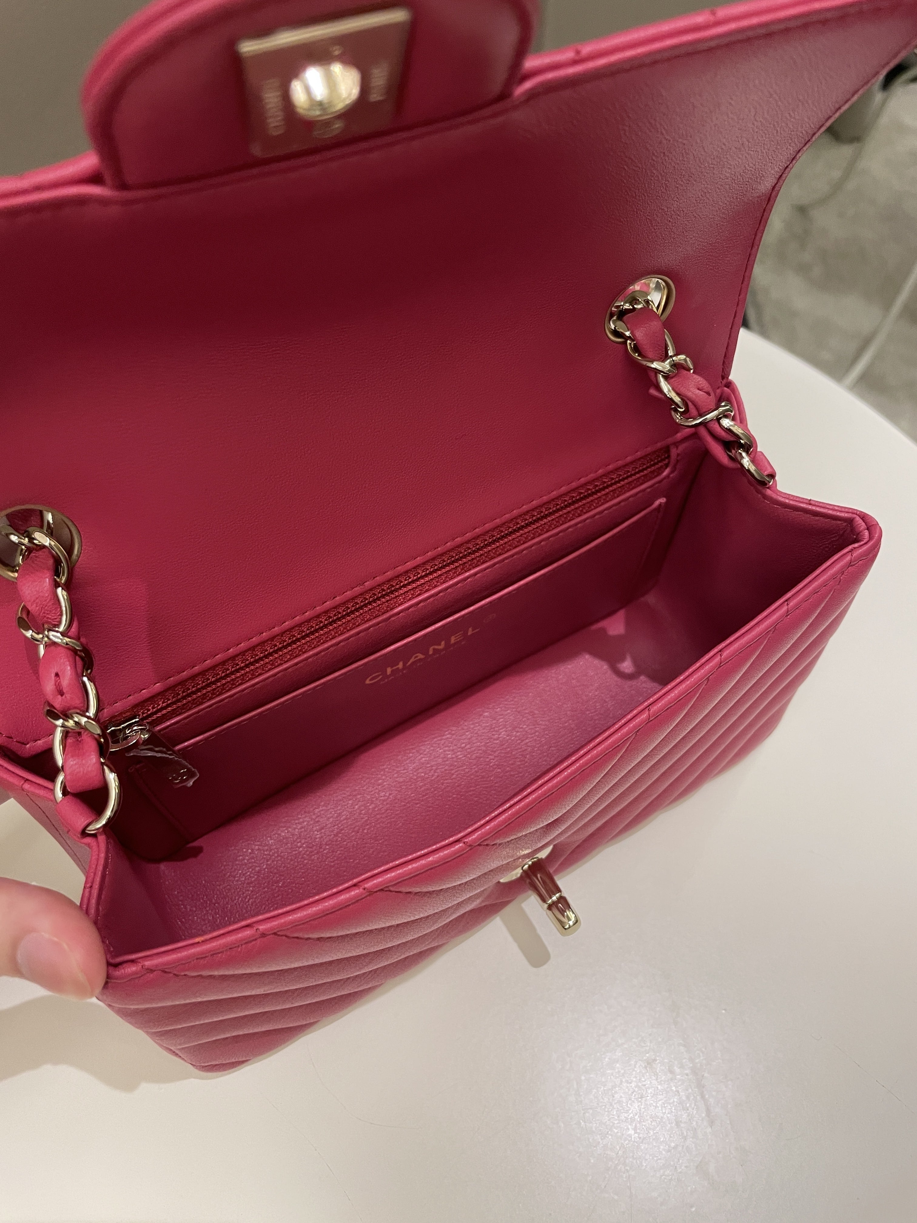 Chanel Classic Chevron Mini Rectangular Rose Fuchsia